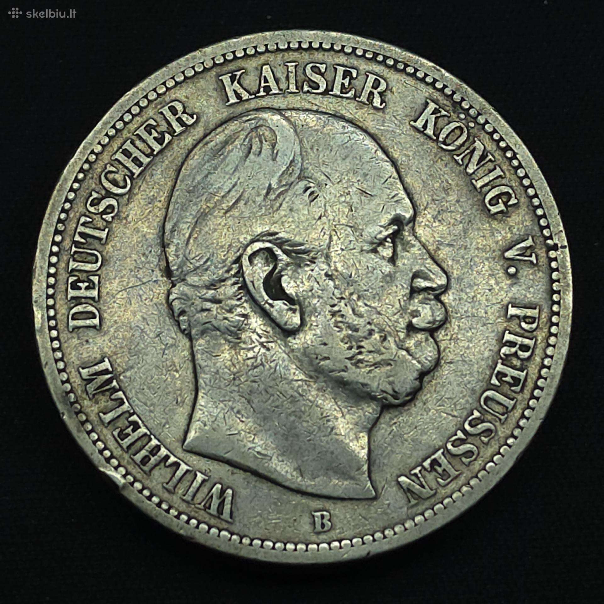 Sidabrinė moneta 5 Markės 1876 B Prūsija Wilhelm