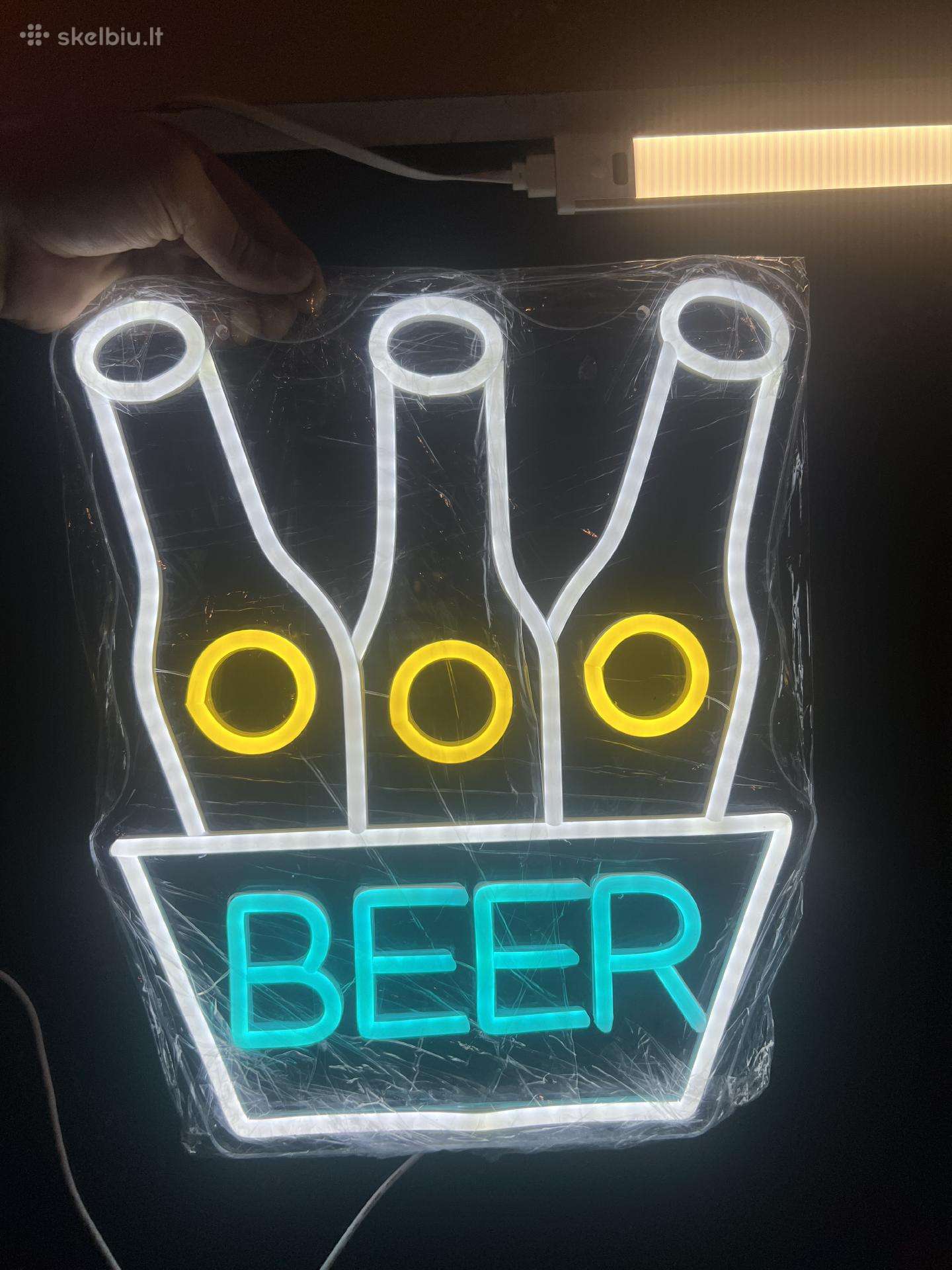 LED neoninė iškaba „beer“ – alaus baro dekoracija