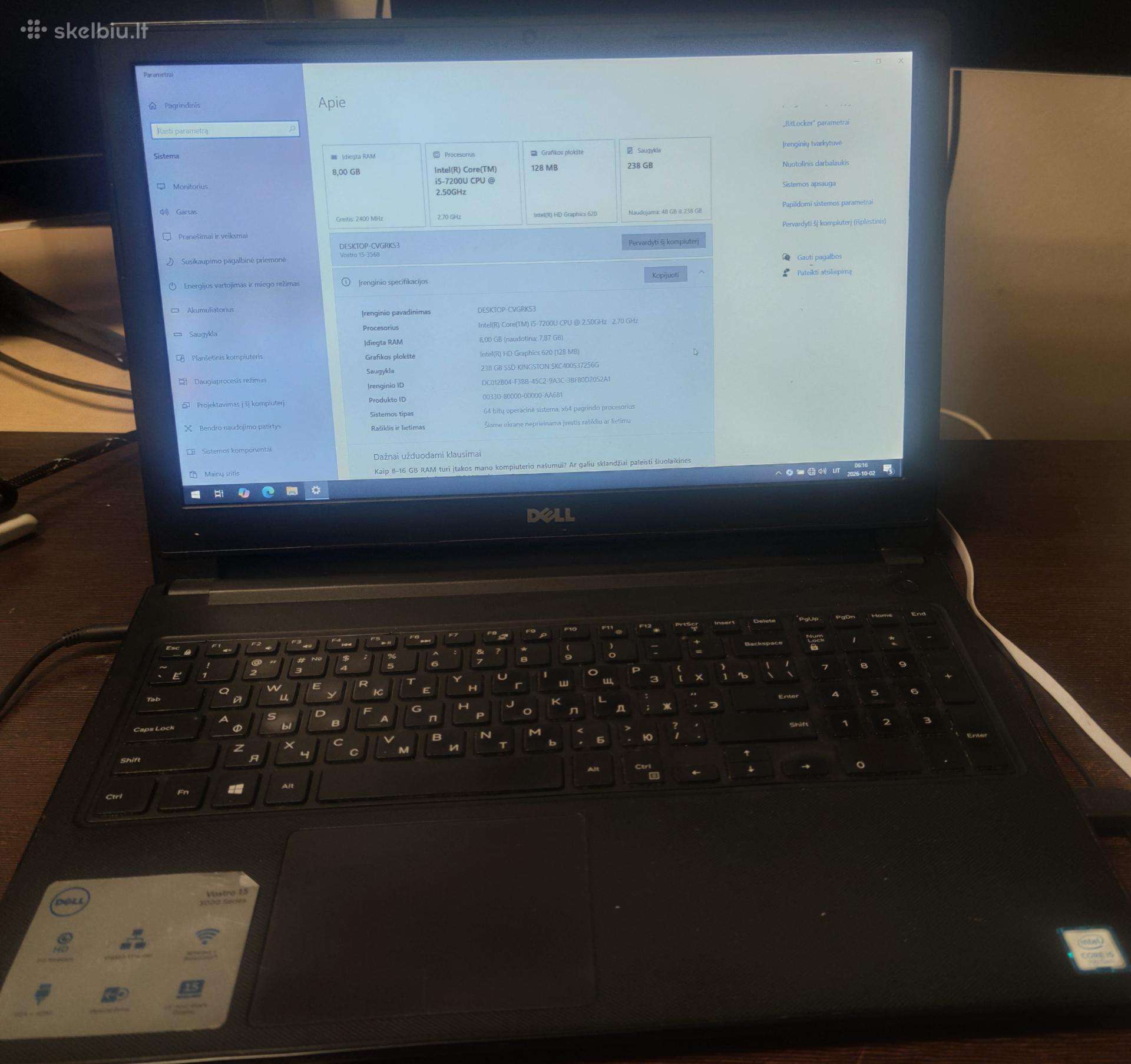 Dell Vostro 15 3000 Cpu I5-7400 2,50 GHz 8gb 256g