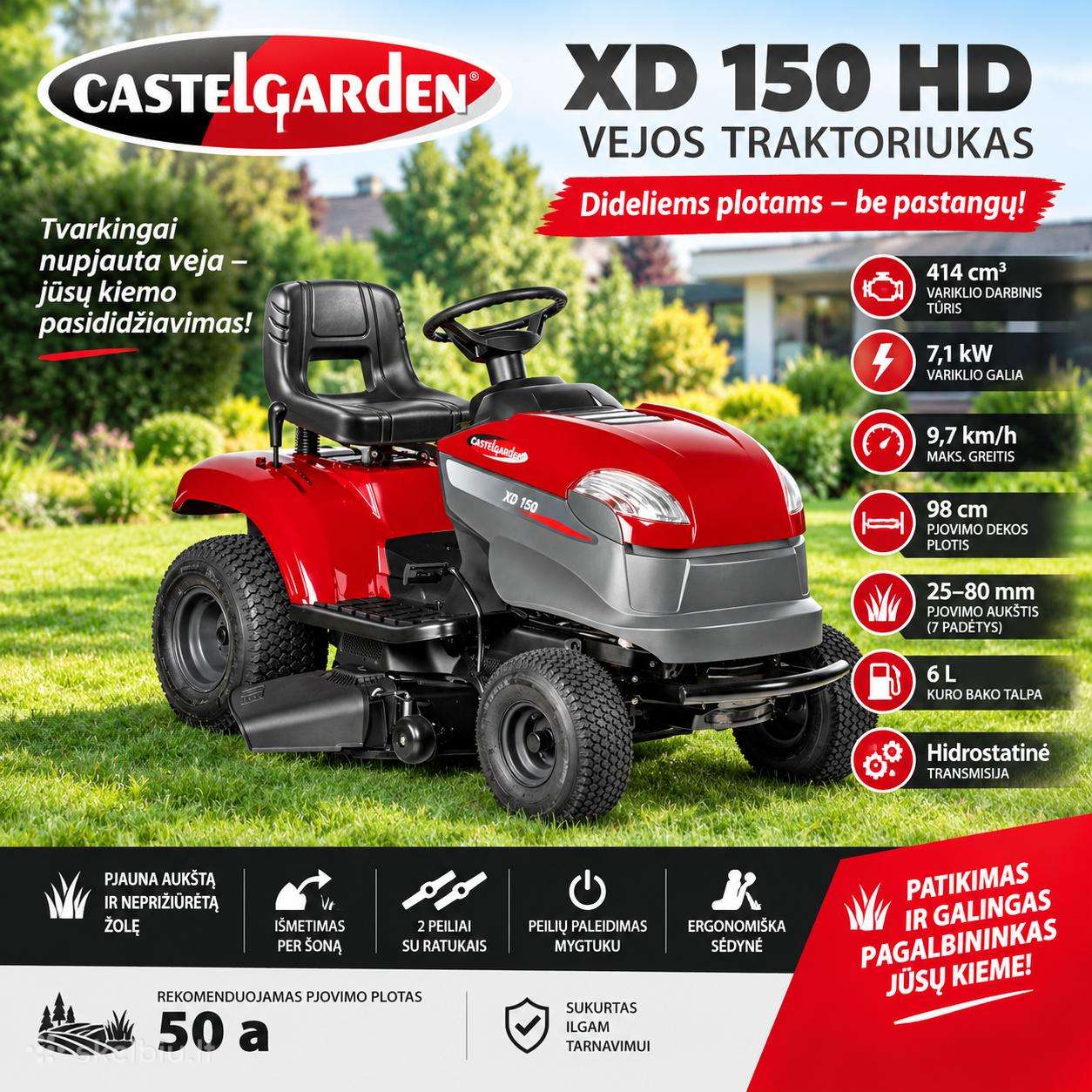 Castelgarden XD 150 HD Vejos Traktoriukas