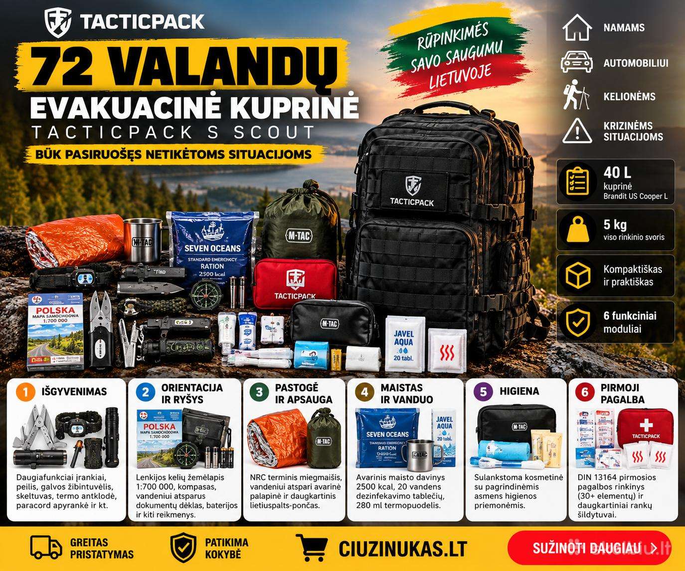 72 val. evakuacinė kuprinė Tacticpack S Scout 40l
