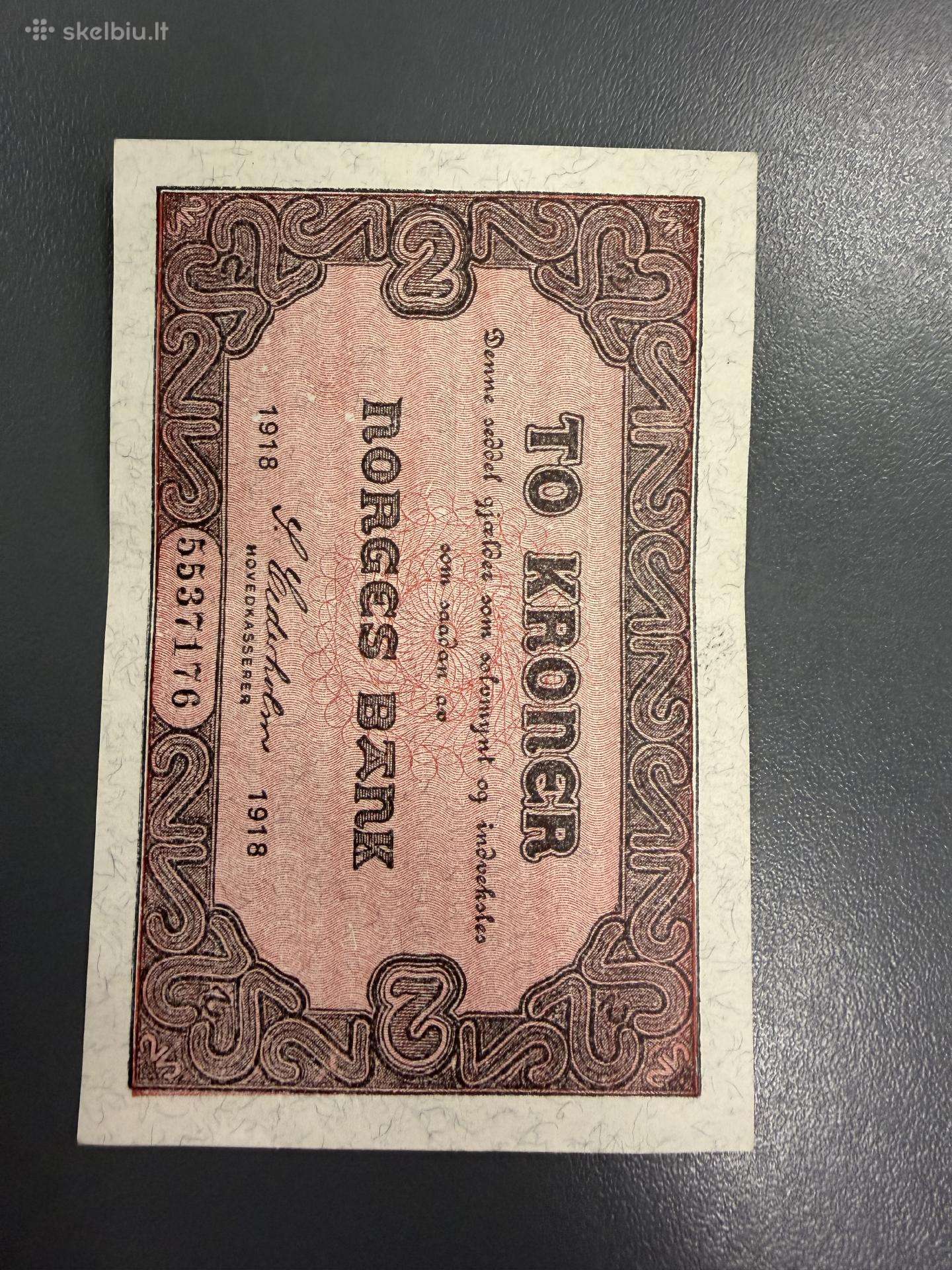 1918 m. Norvegija 2 Kroner Norges Bank Banknotas