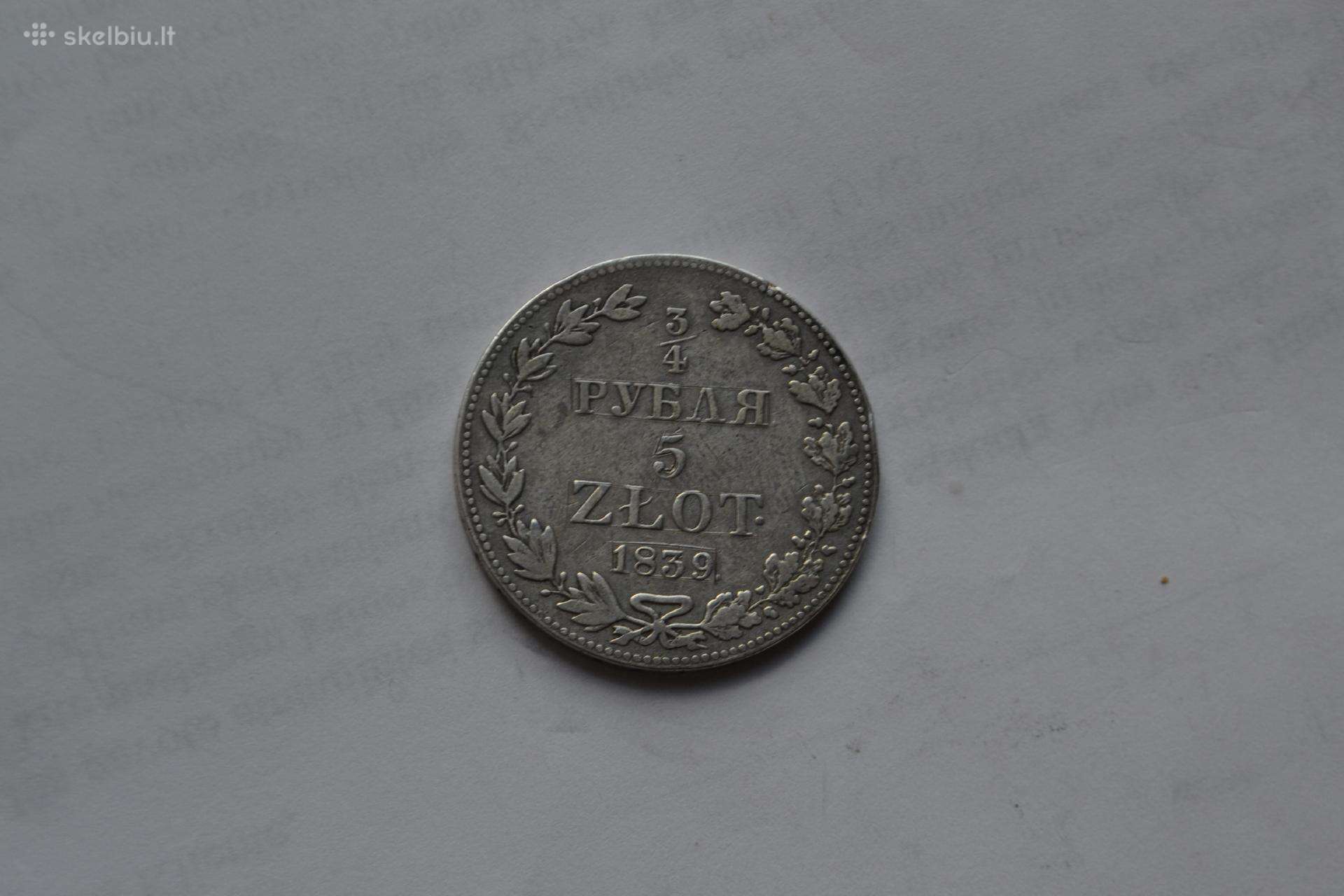3/4 Rublio 5 zlotai 1839 m.