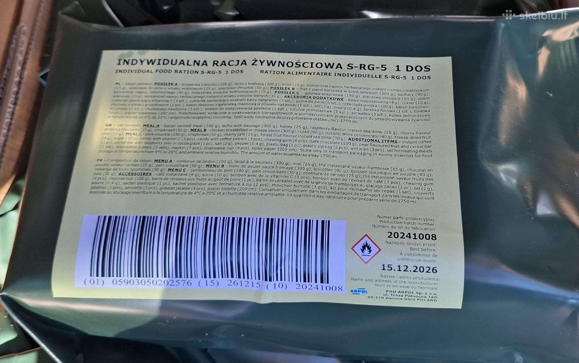 Lenkiškas 24 val.kariškas maisto davinys Mre