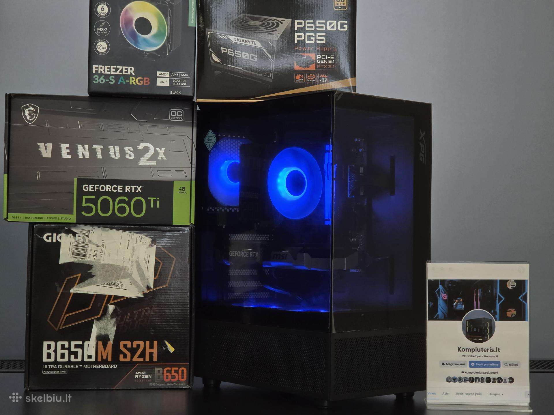 Ryzen 5 7600 su Rtx 5060 Ti, 1tb, 16gb kompiuteris