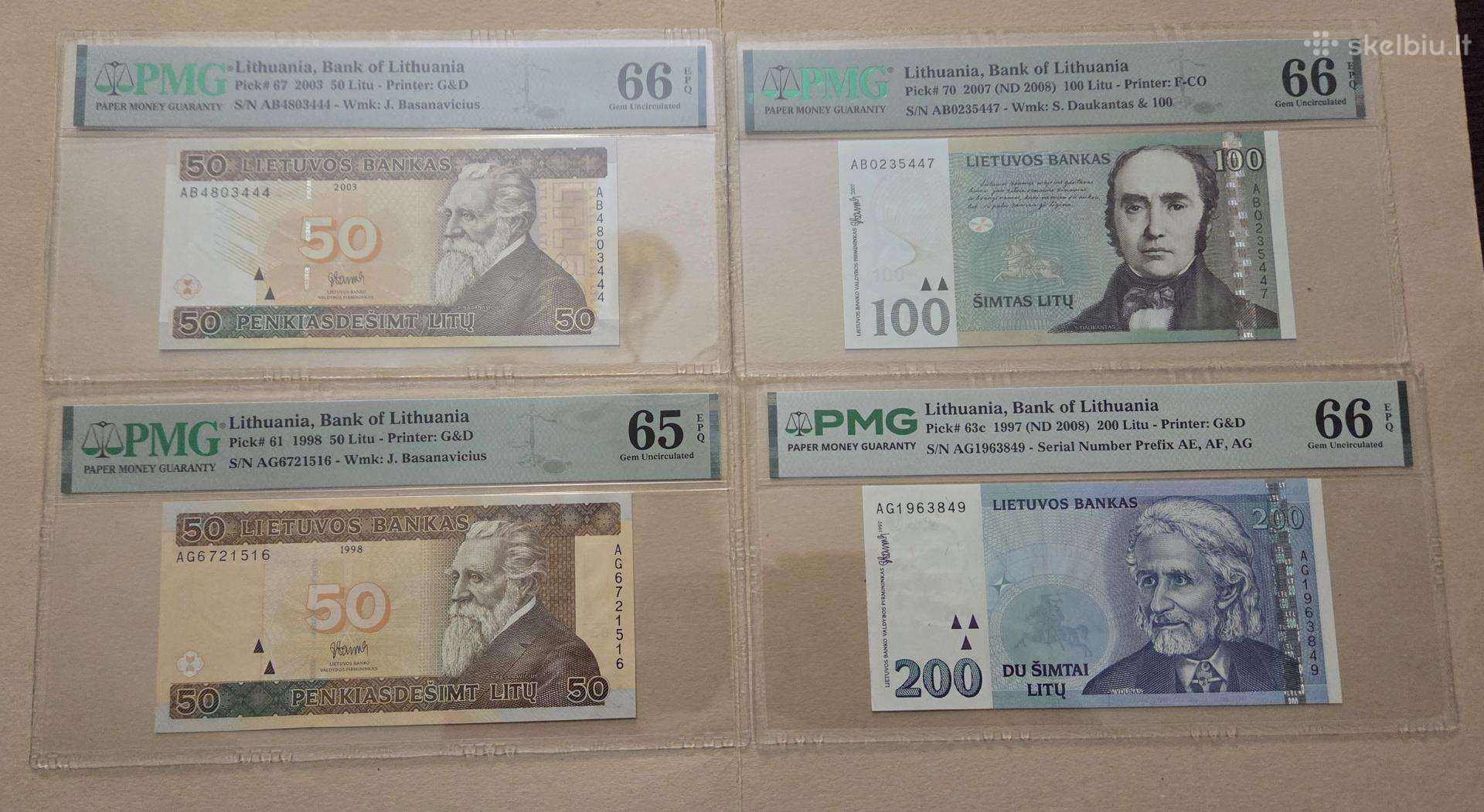4 Skirtingi Lietuviški Litų Banknotai.