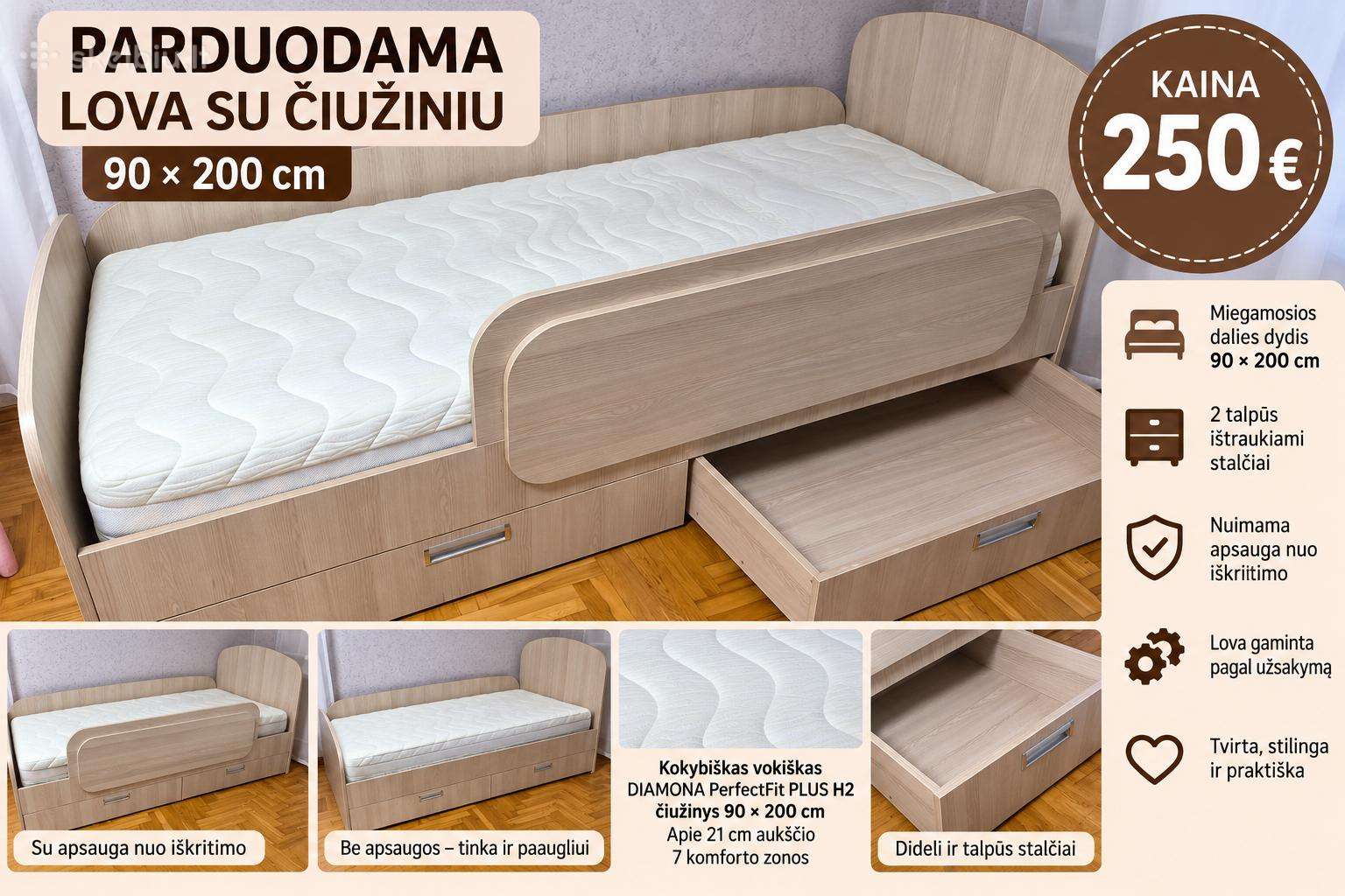 Parduodama Lova Su Čiužiniu – 250 €