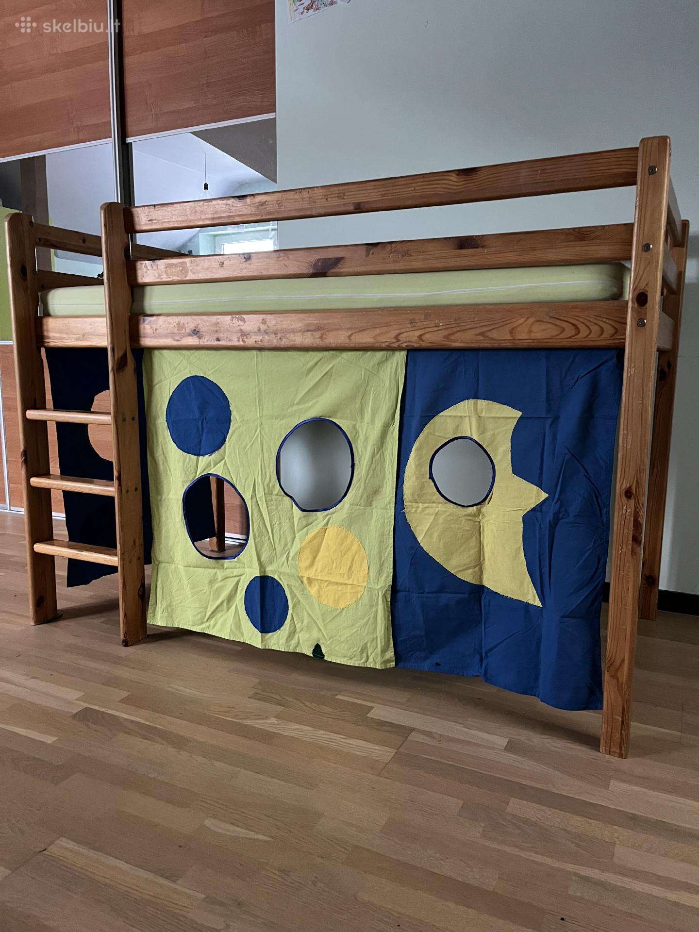 Tvirta medinė lova su čiužiniu 80x160