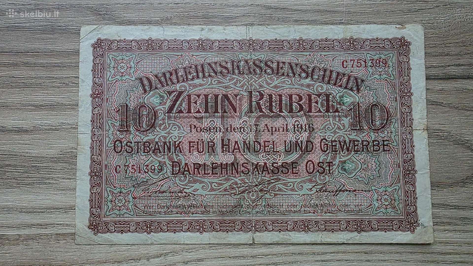1916 metų 10 Ost rubliai Lietuva Lenkija Vokietija
