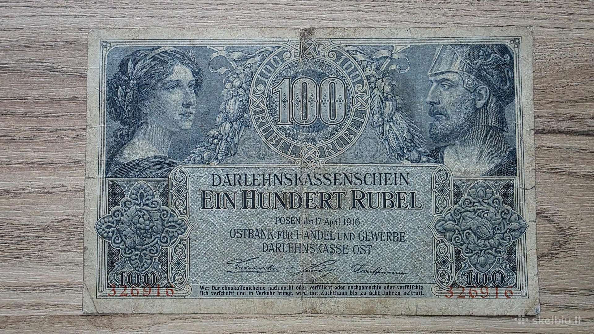 1916 Vokietija Ost Lietuva Lenkija 100 Mark