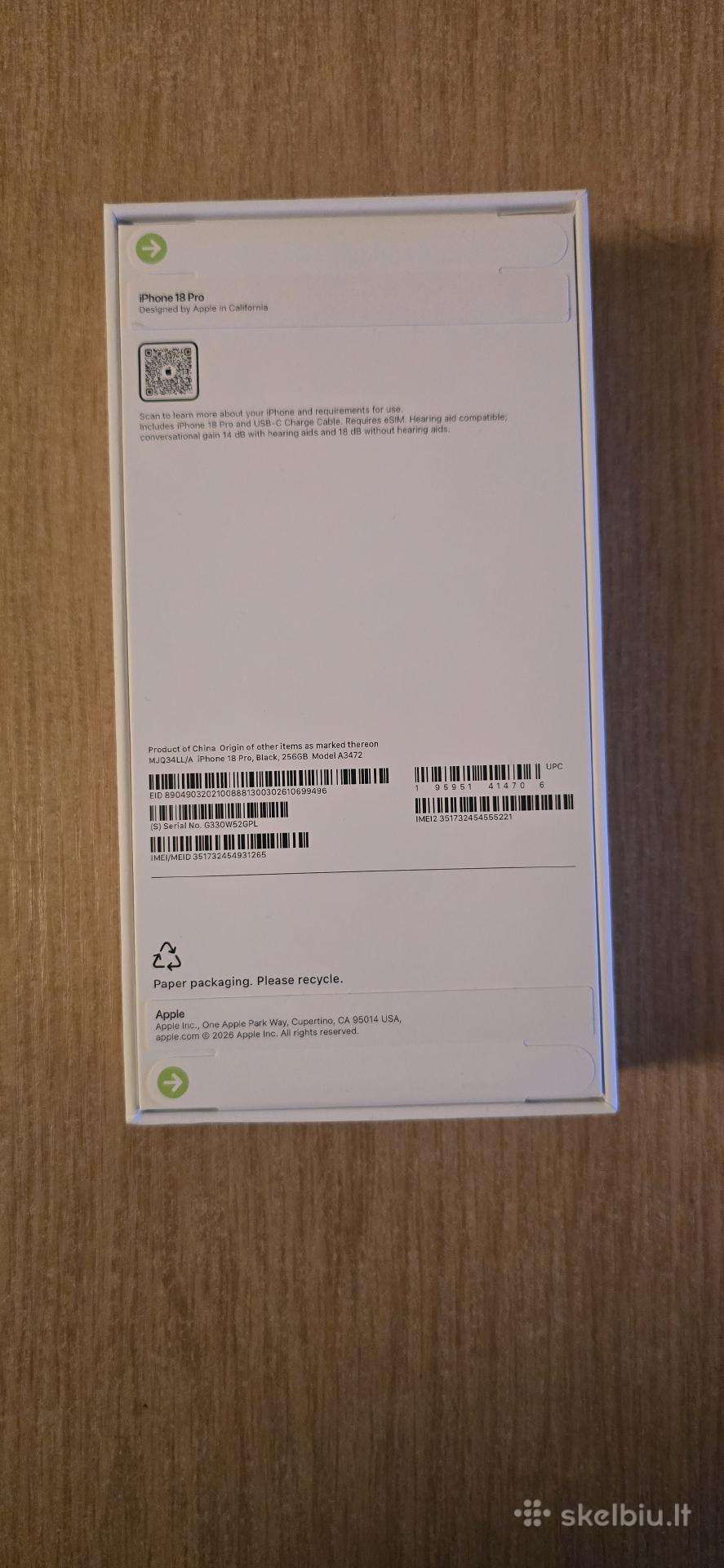 iPhone 18 pro, naujas 256gb