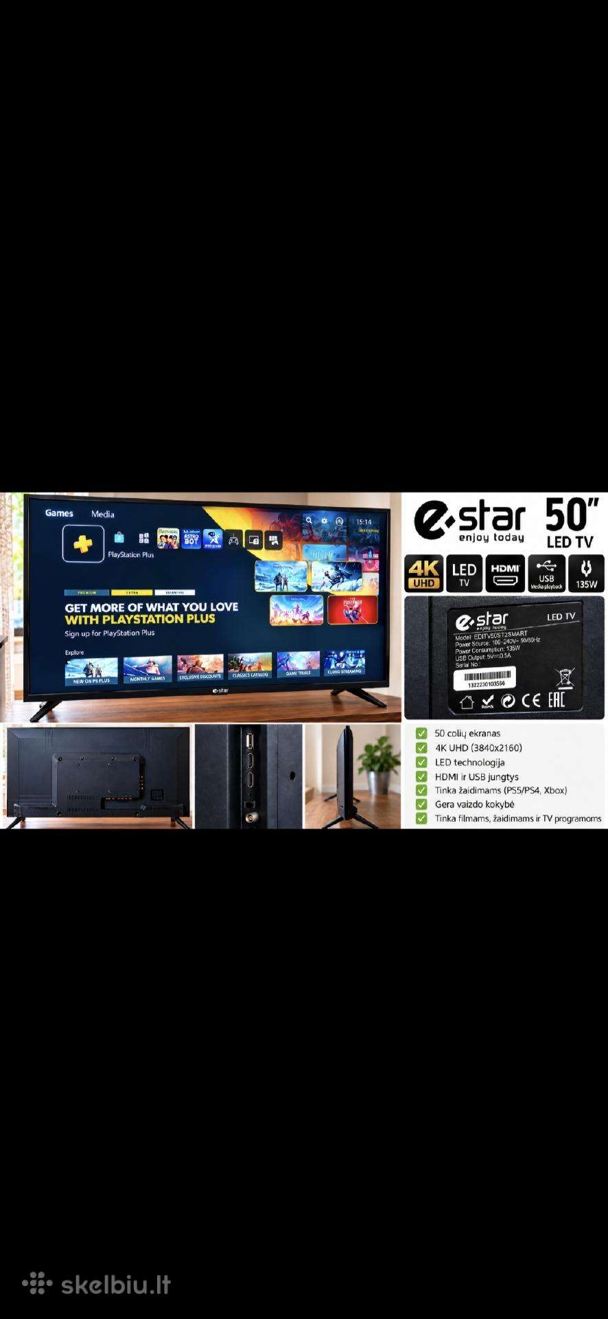 Parduodamas e-star 50" smart TV 4k