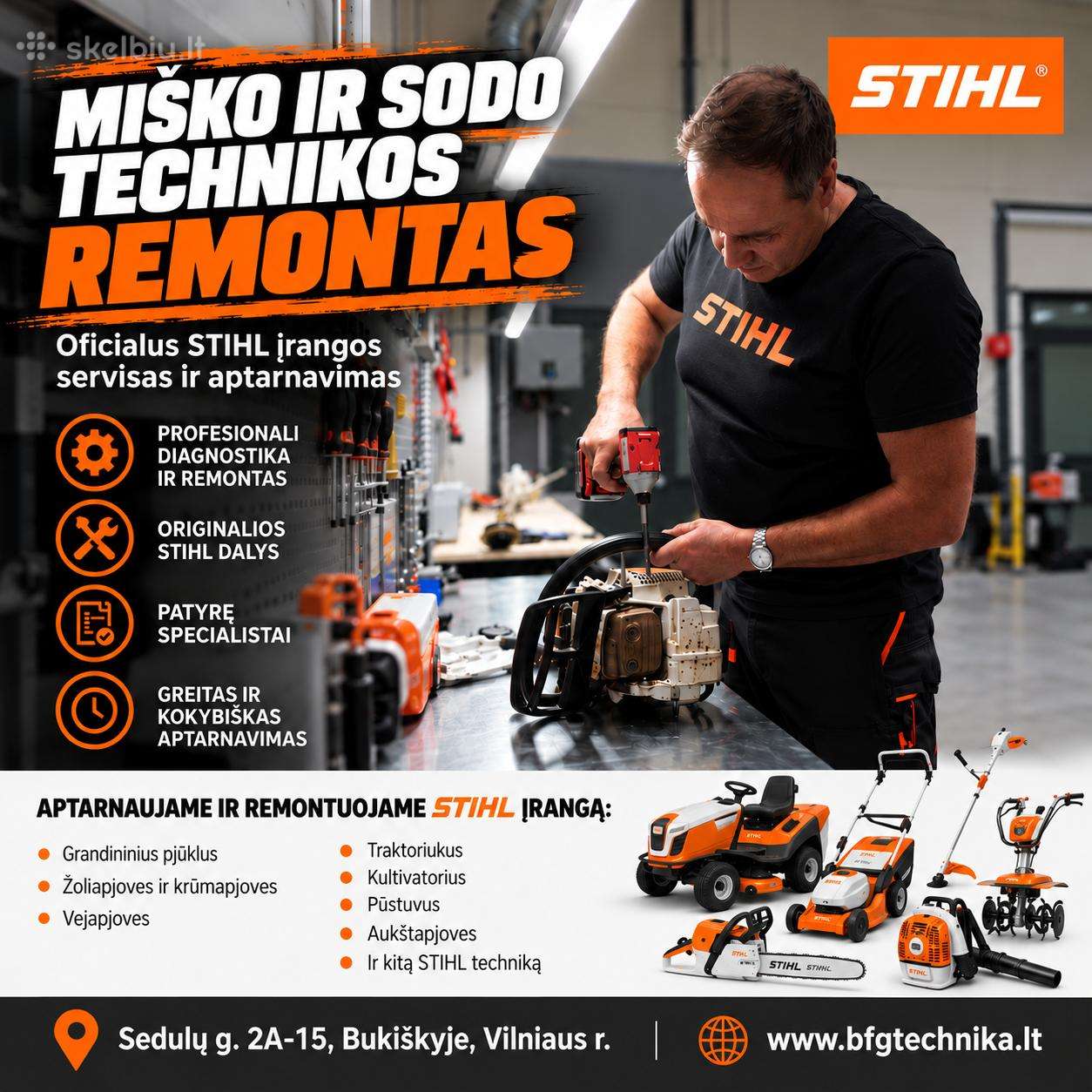 Miško ir sodo technikos remontas Vilniuje