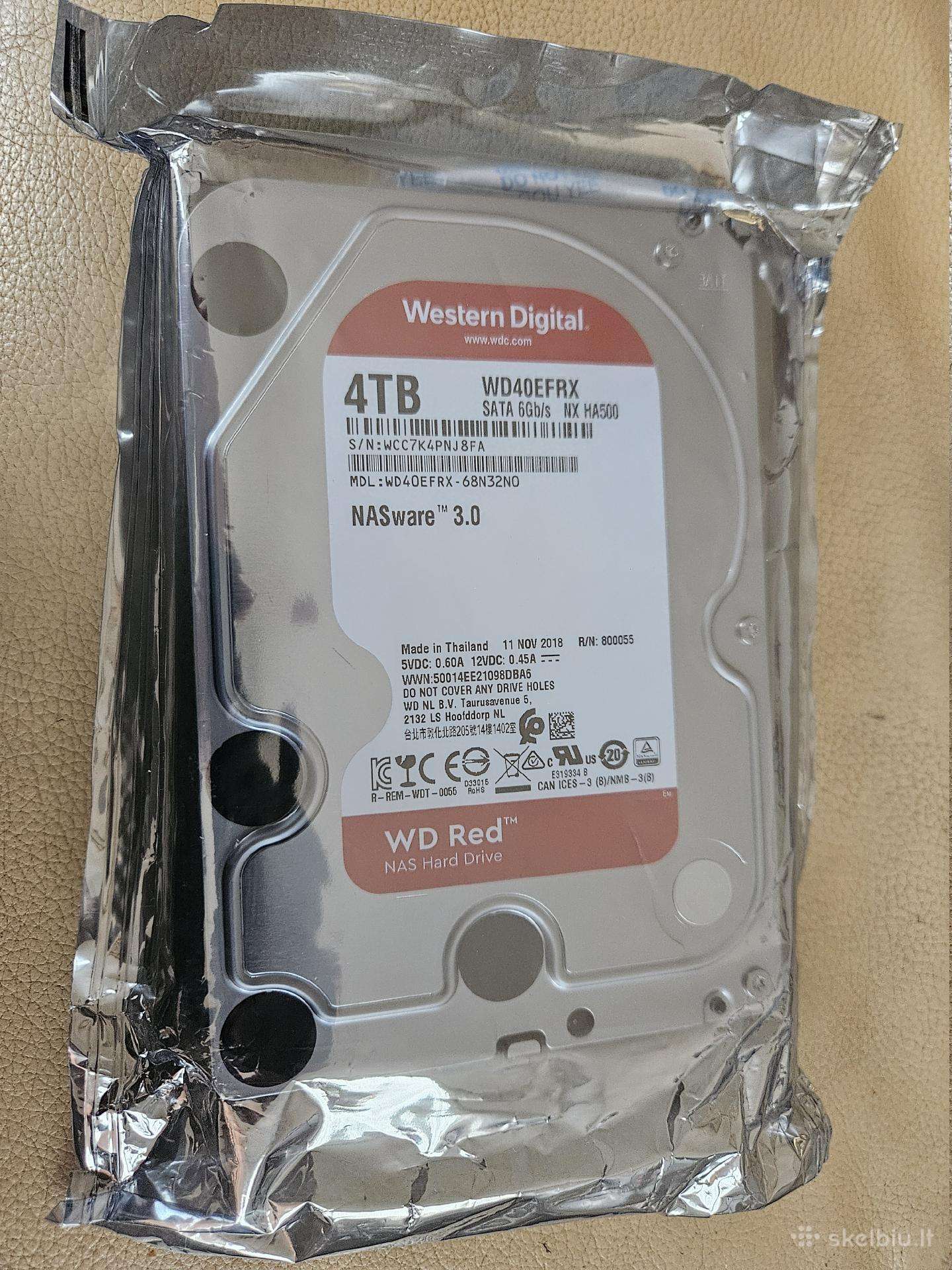 4tb Sata 3.5" Wd Red Nasware diskas (nenaudotas)