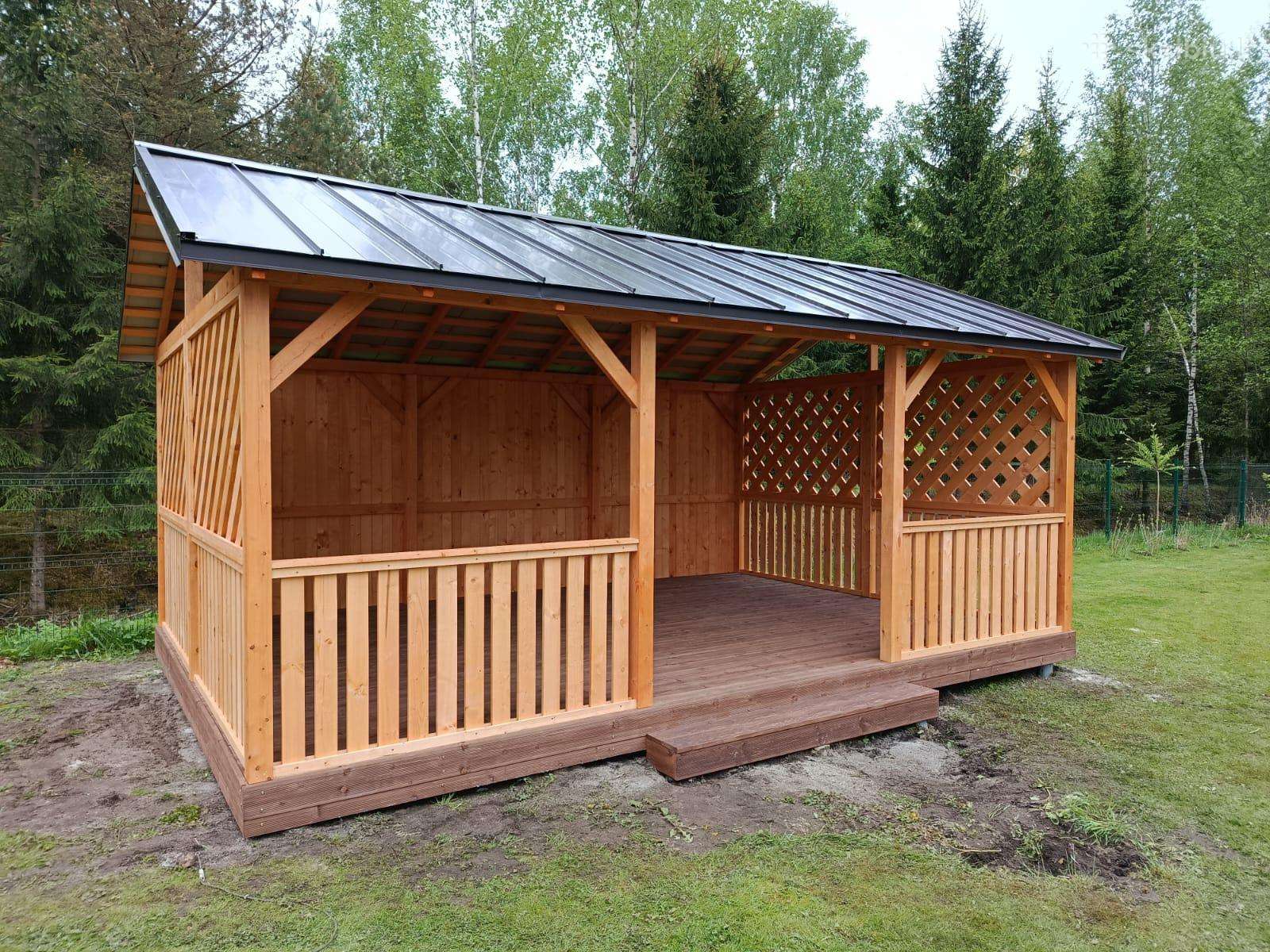 Erdvi medinė pavėsinė 4x6 m (24 m²) – su montavimu