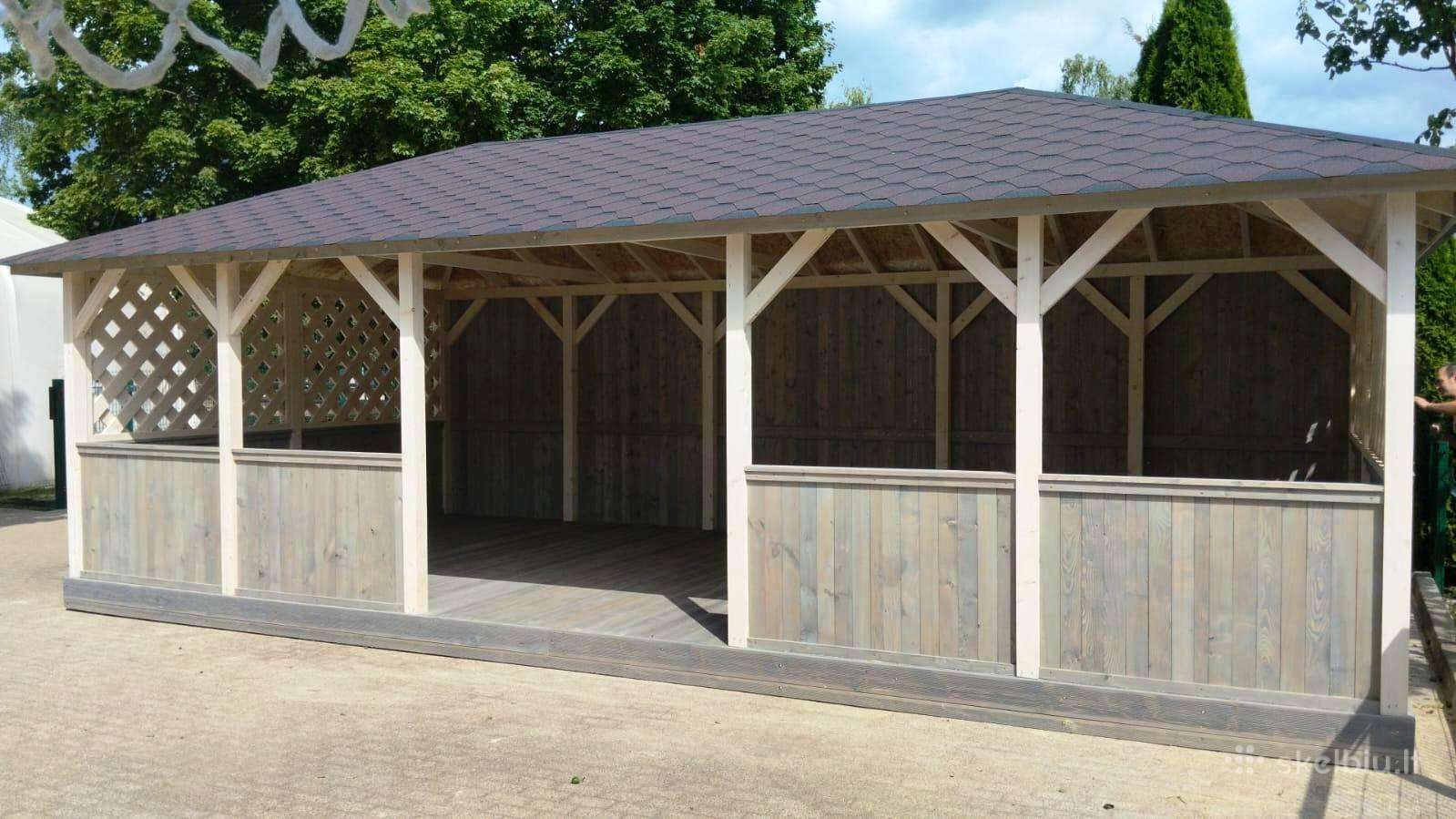 Medinė pavėsinė vaikų darželiui 4x8 m (32 m²)