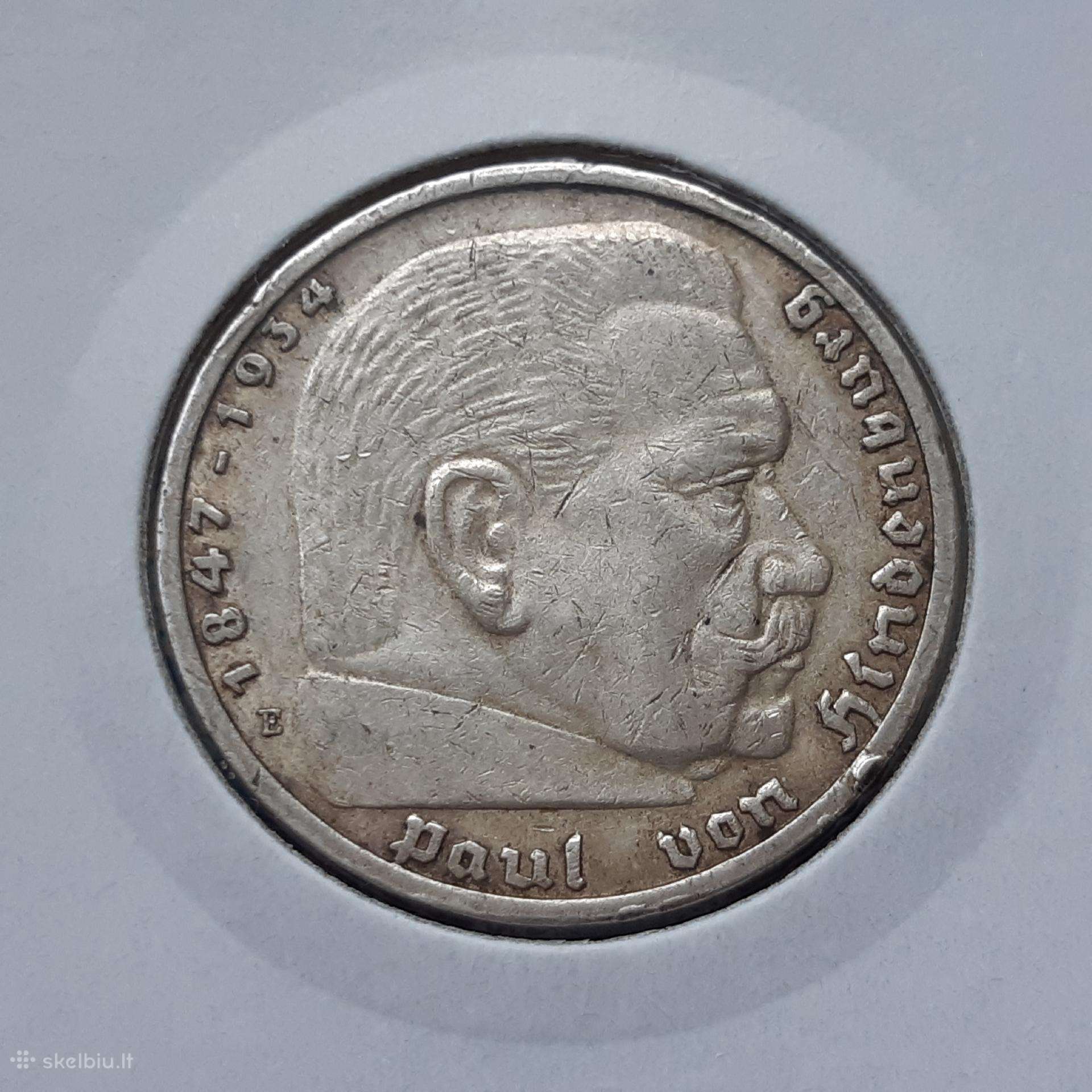 Vokietija 5 reichsmarkės sidabras 1937 E