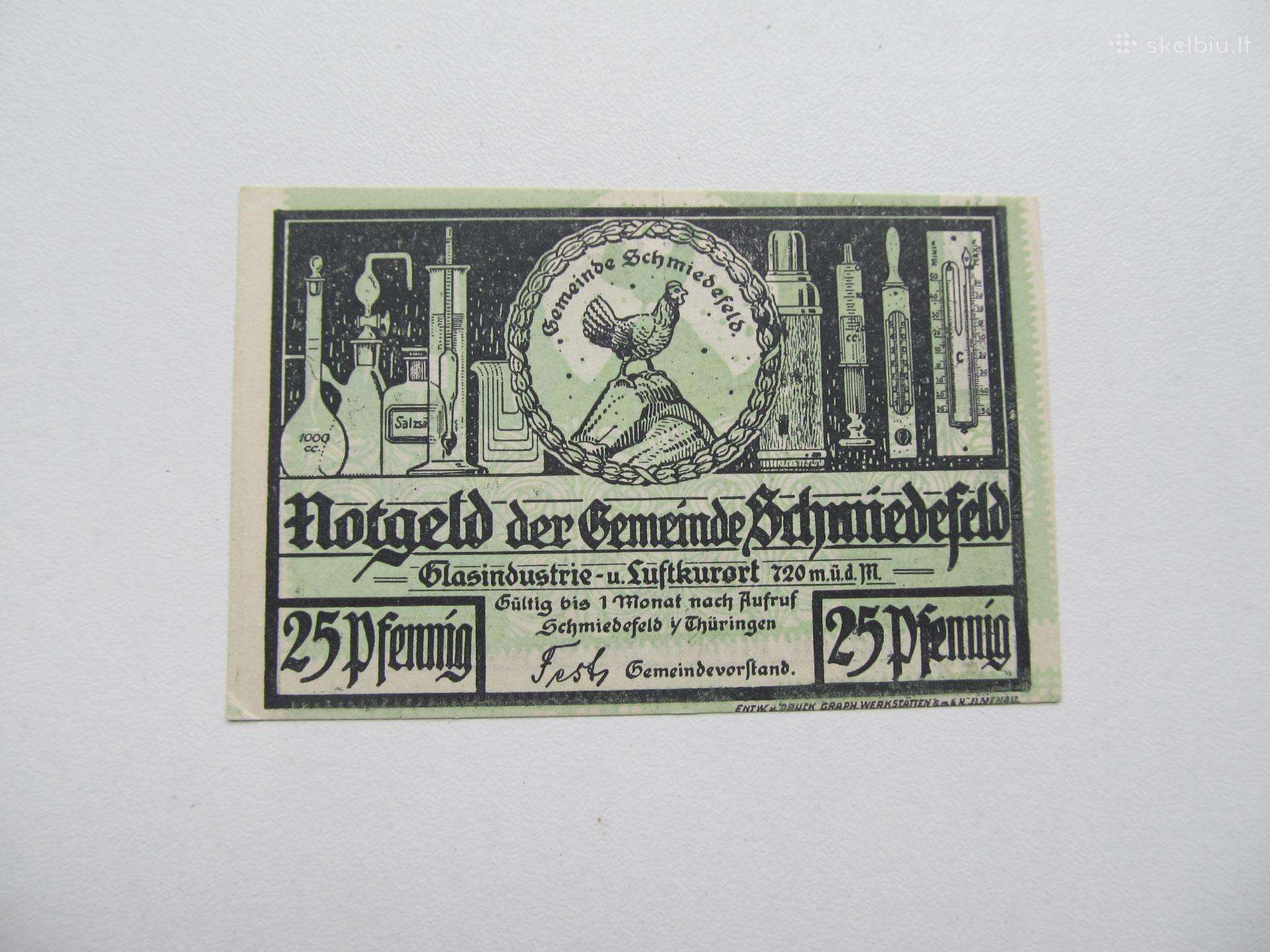 Notgeldas 25 pfenig , Schmiedefeld Vokietija ,1921