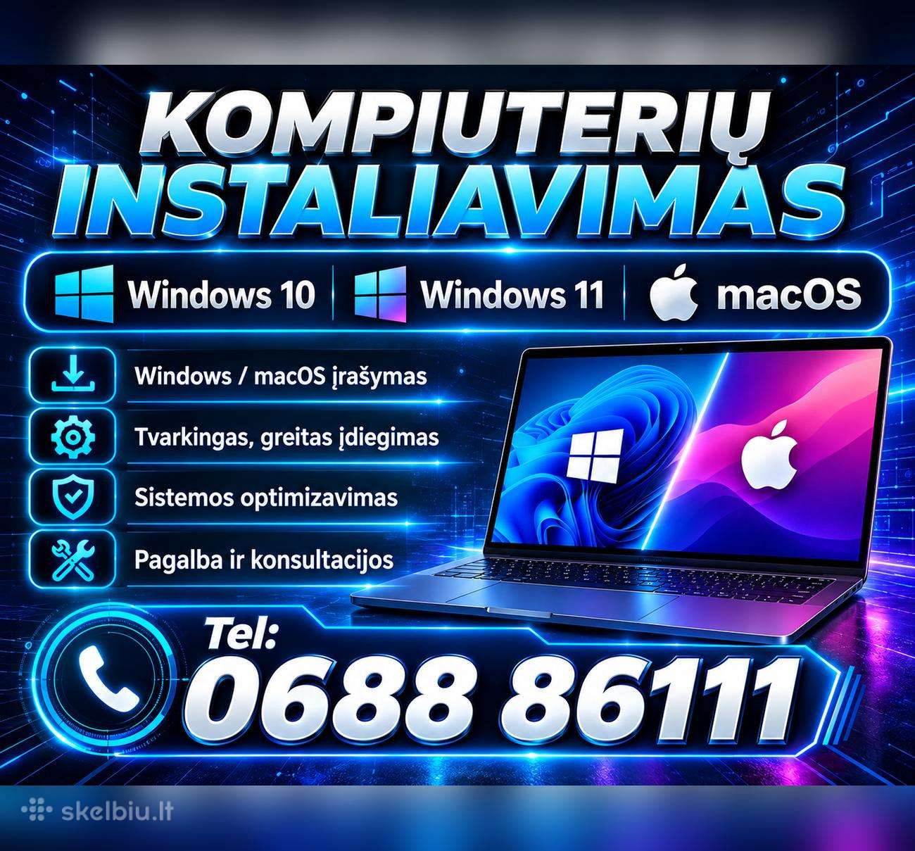 * Nebrangus Windows 11/10 instaliavimas Vilniuje *