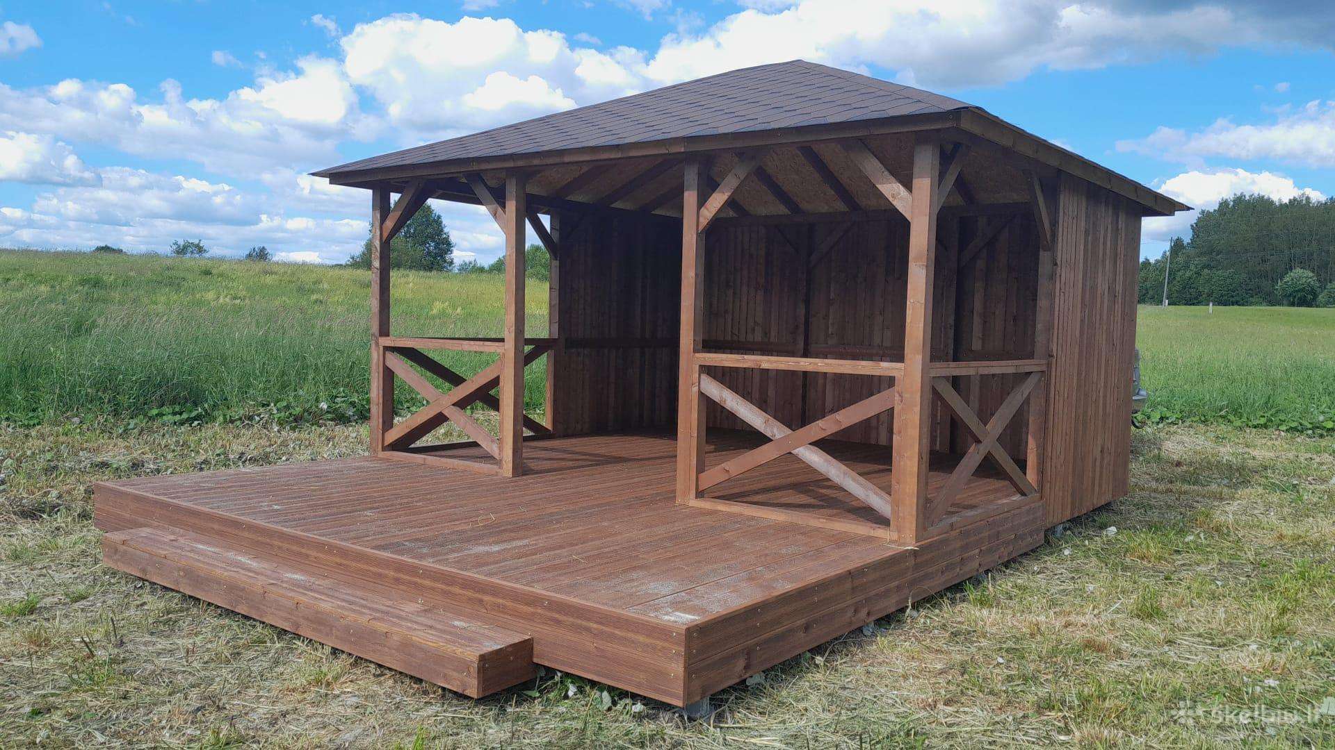 Moderni medinė sodo pavėsinė 4x5 m su terasa