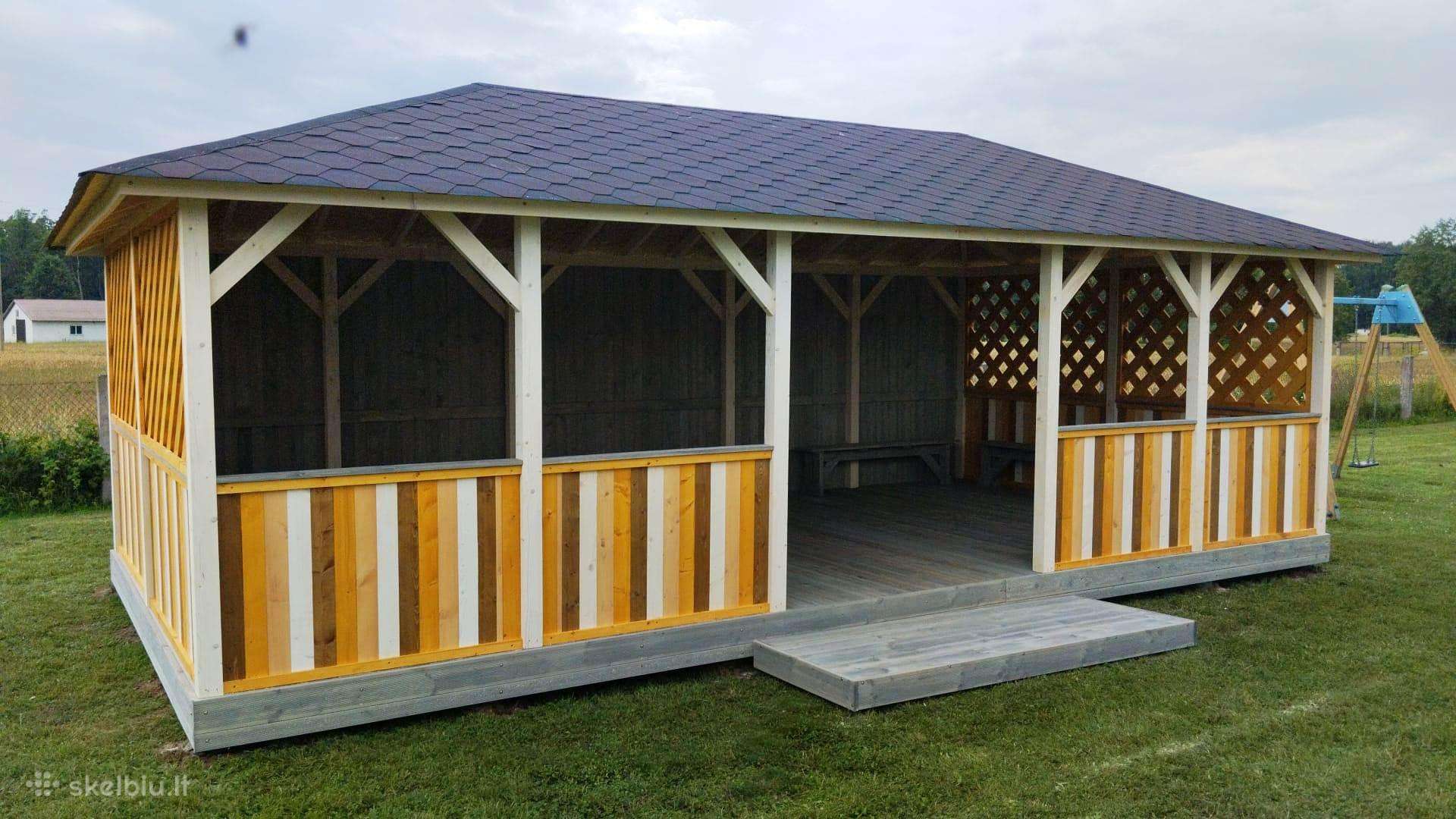 Medinė pavėsinė vaikų darželiui 4x8 m (32 m²)