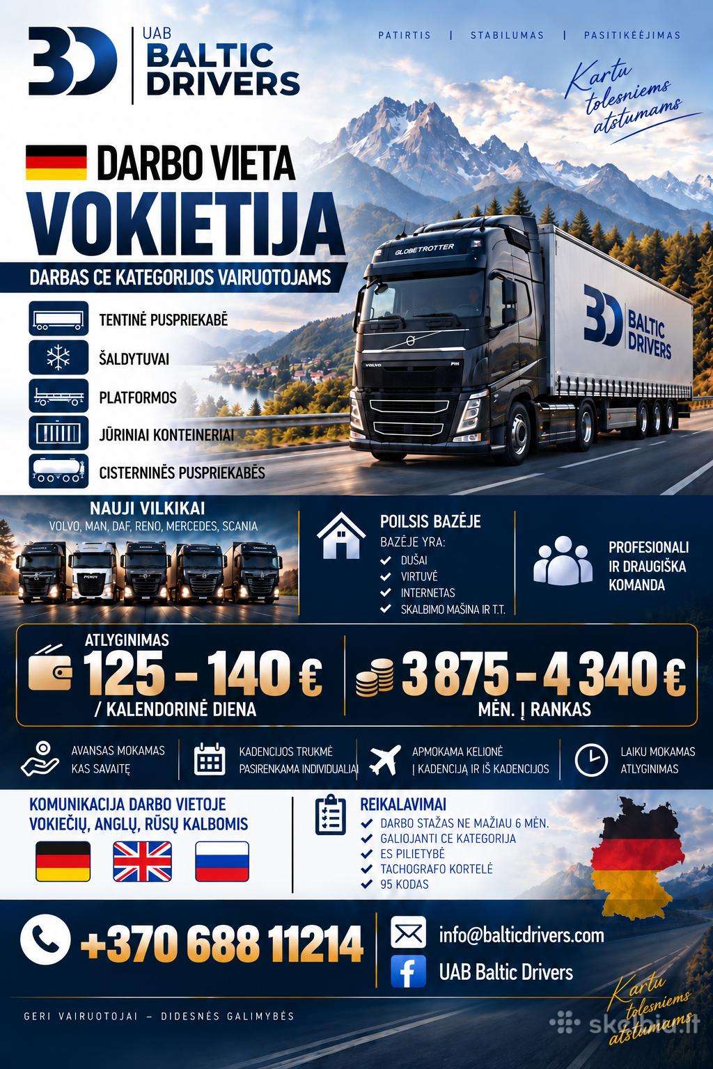 Darbas CE kategorijos vairuotojams Voketijoje