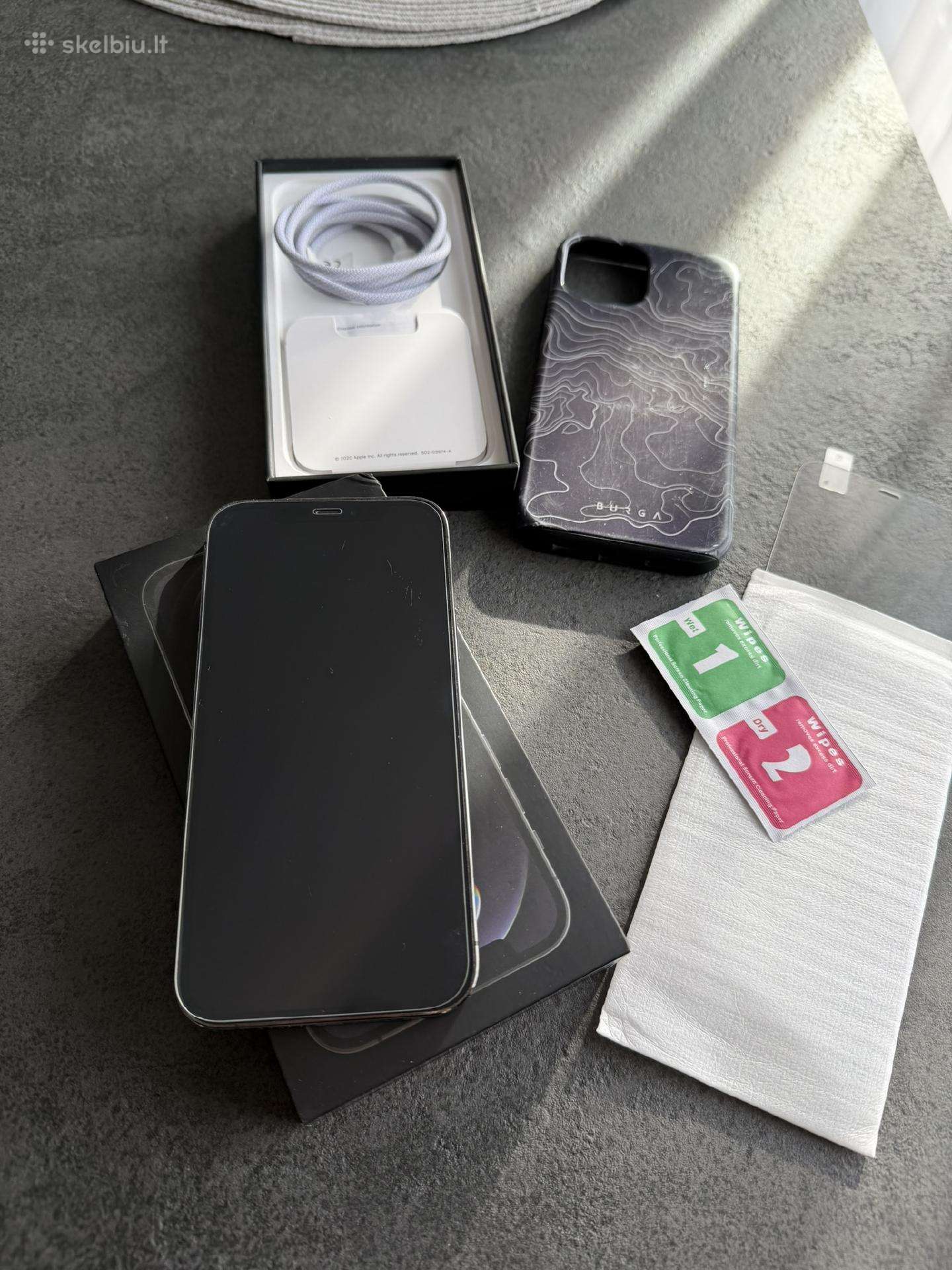 iPhone 12 Pro, Graphite, 128gb su dėžute ir dėklu