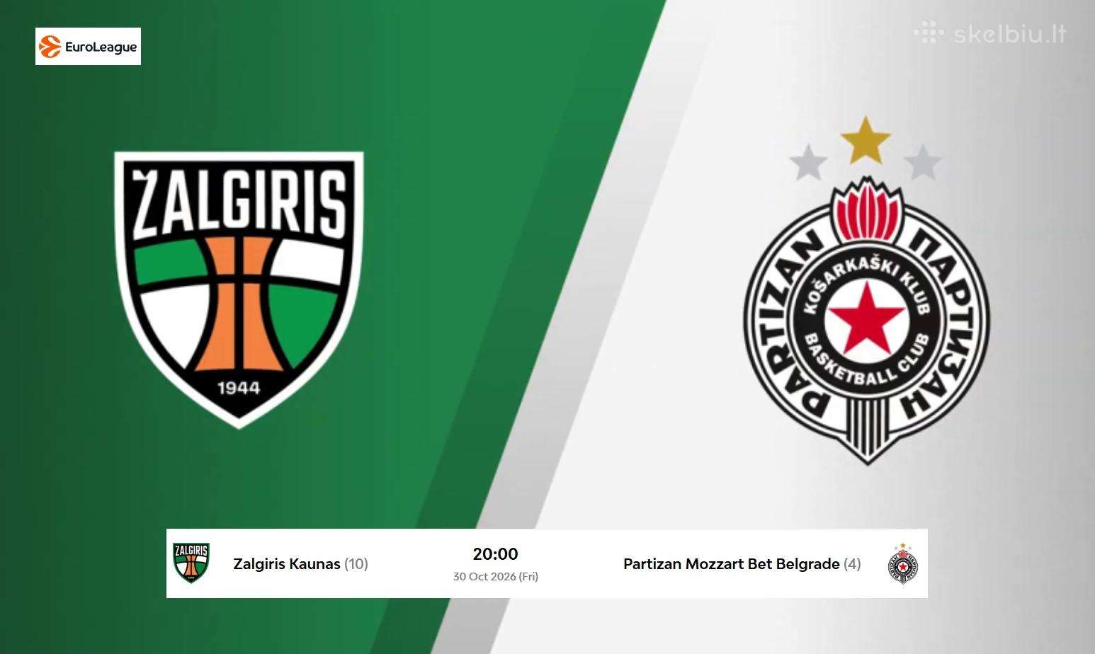 4 bilietai į Žalgiris-partizan spalio 30 d.