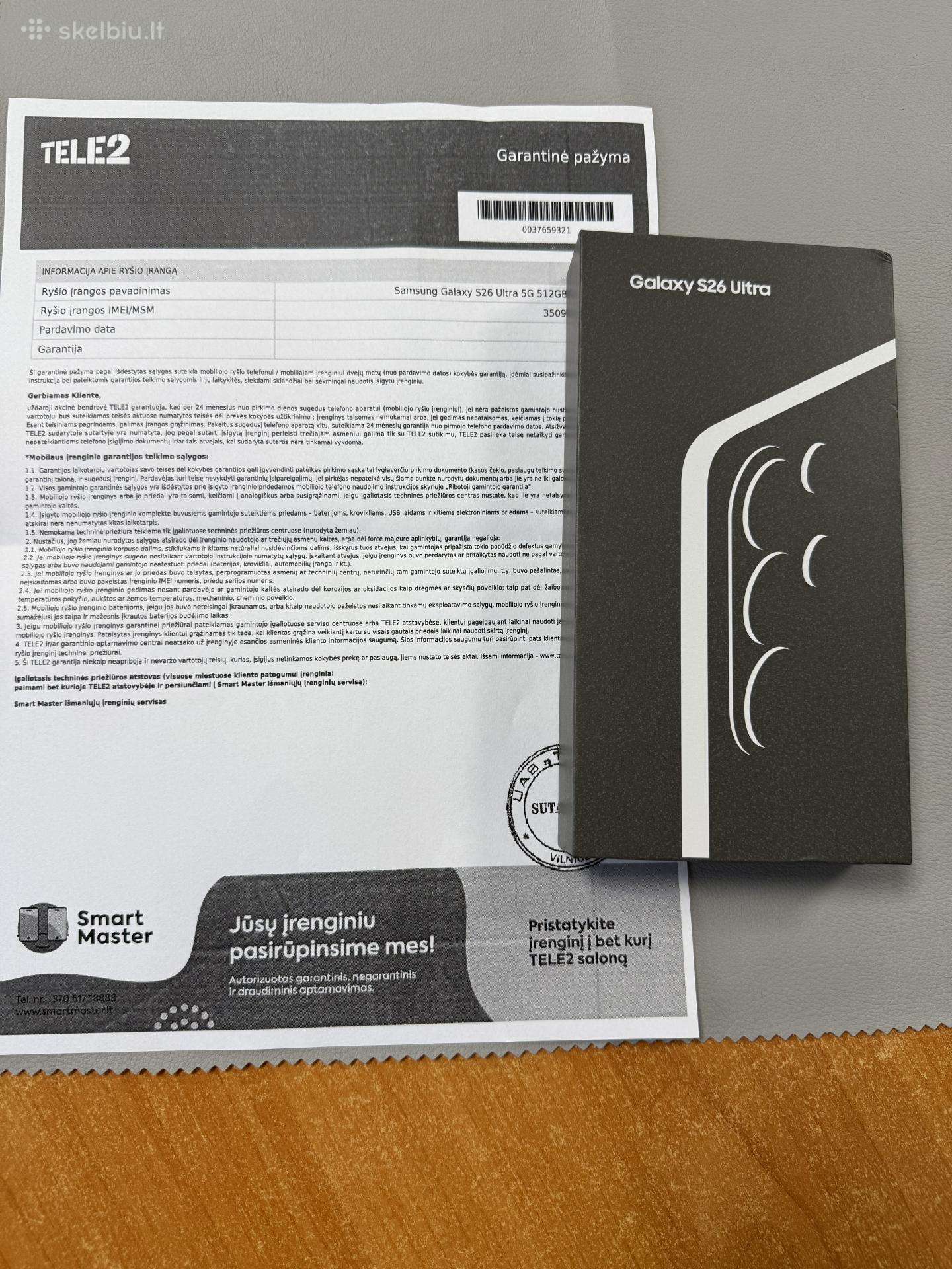 S26 Ultra 512gb užpakuotas su 24mėn garantija