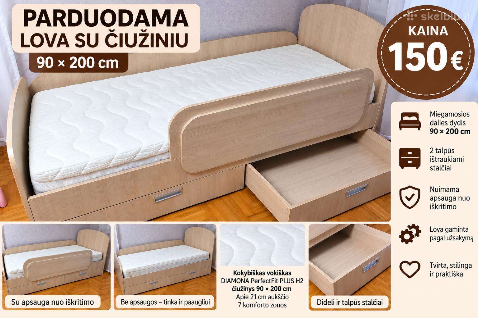 Parduodama Lova Su Čiužiniu – 150 €