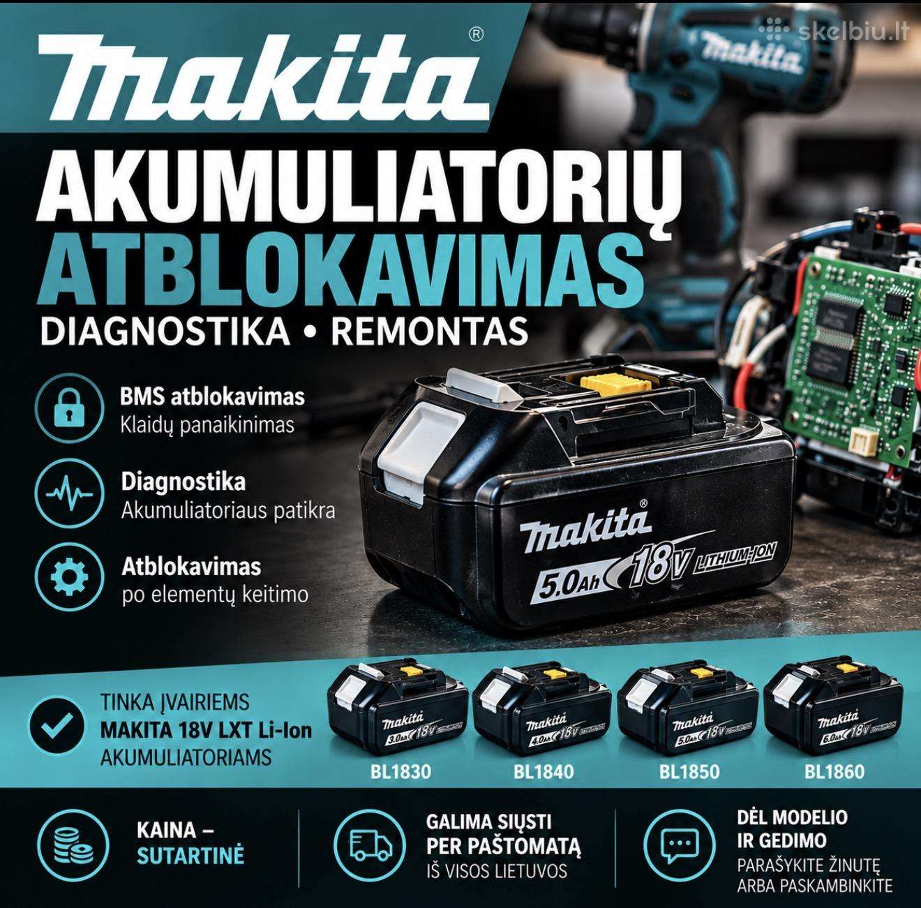 Makita akumuliatorių atblokavimas / remontas