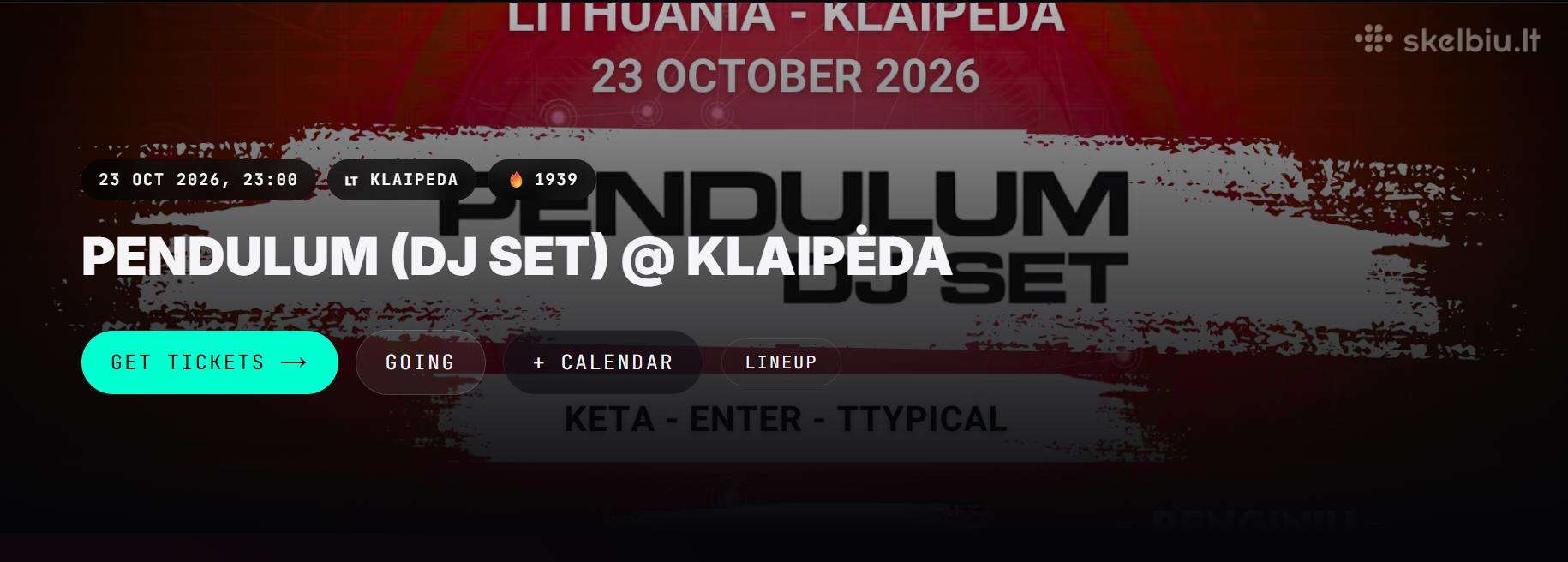 Du VIP bilietai Pendulum Dj Sets Klaipeda 23.10