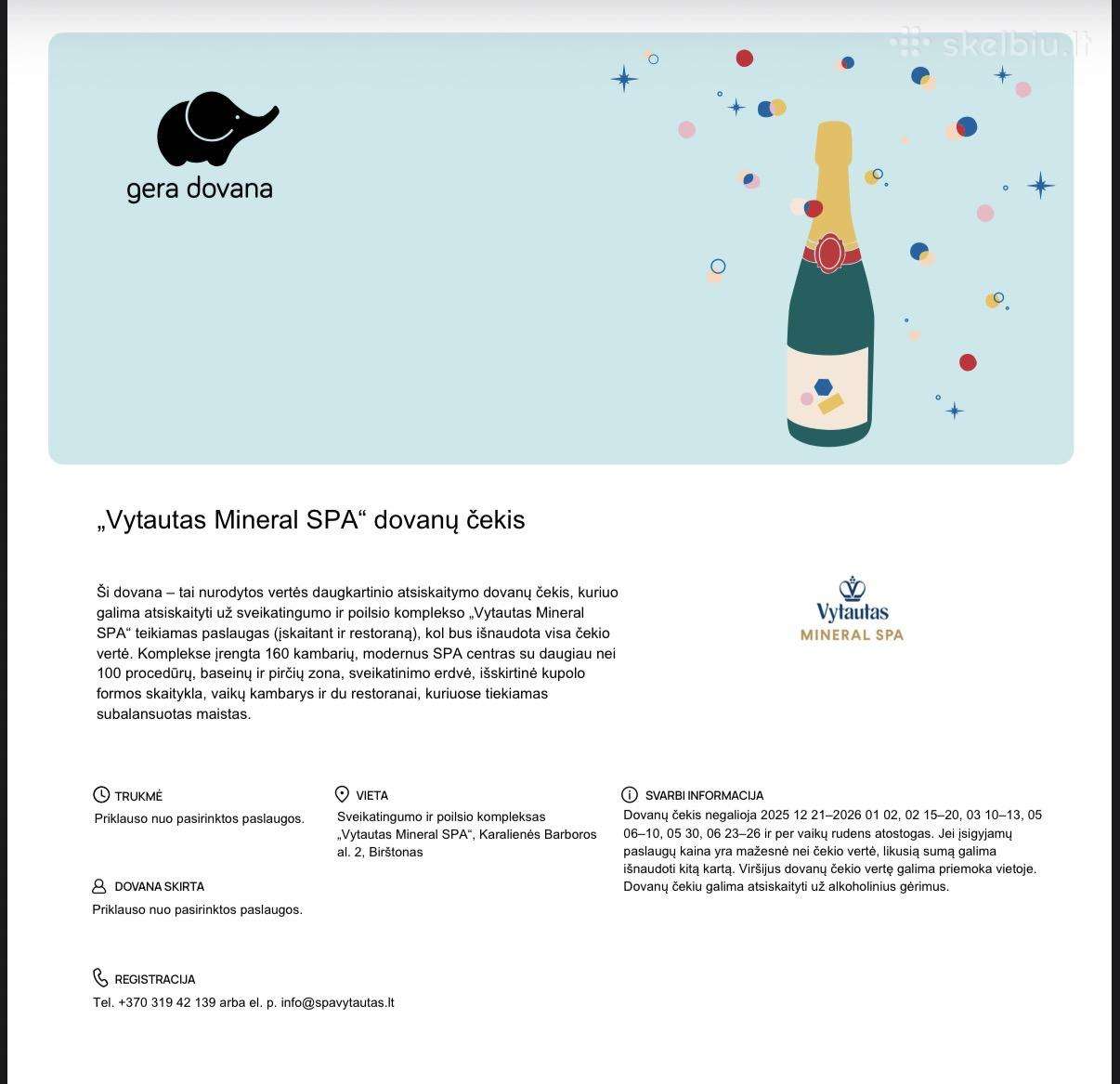 200 € „Vytautas Mineral Spa“ dovanų kuponas