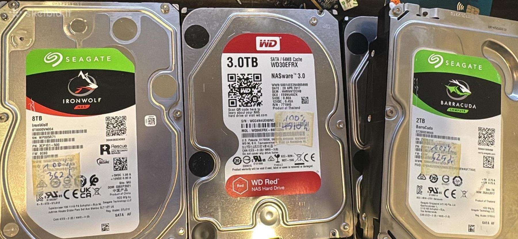 Kietieji diskai Sata HDD 2tb 3tb 8tb 100% bukles