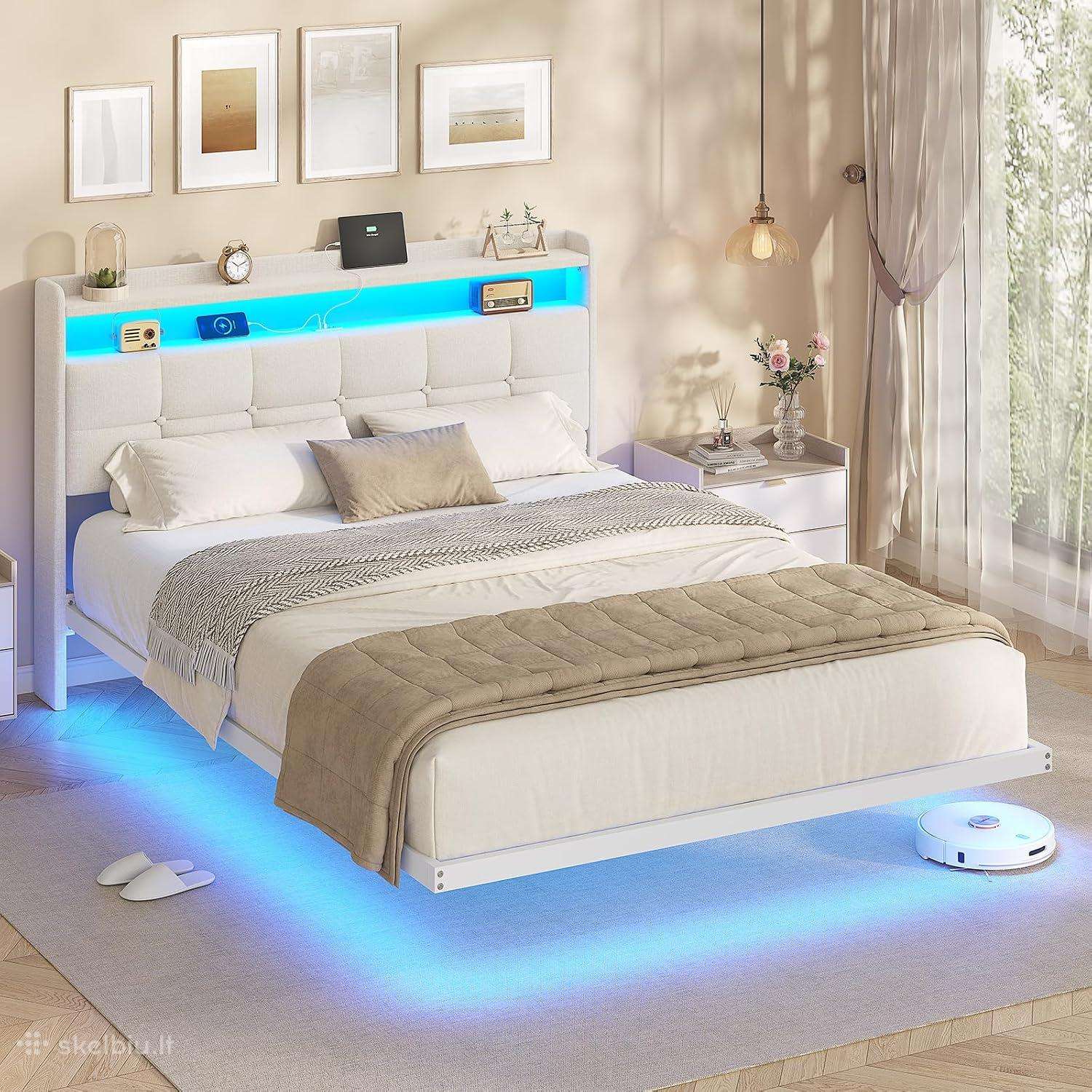 Lova 140x190 cm su LED, Usb/type-c