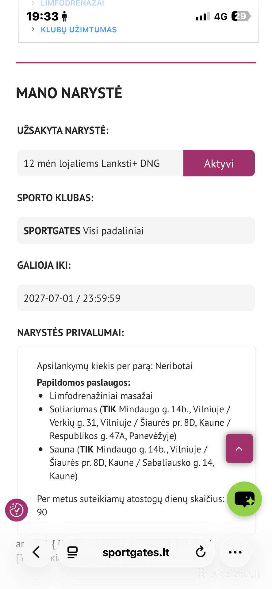 Sportgates metinė narystė – likę +-9mėn.