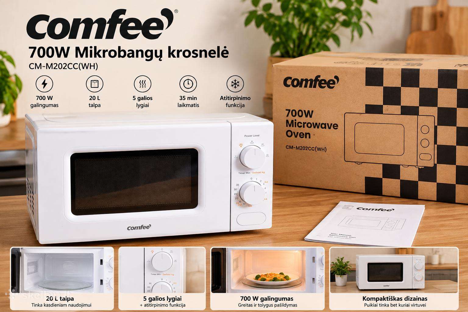 Comfee Cm-m202cc 700w mikrobangų krosnelė Nauja