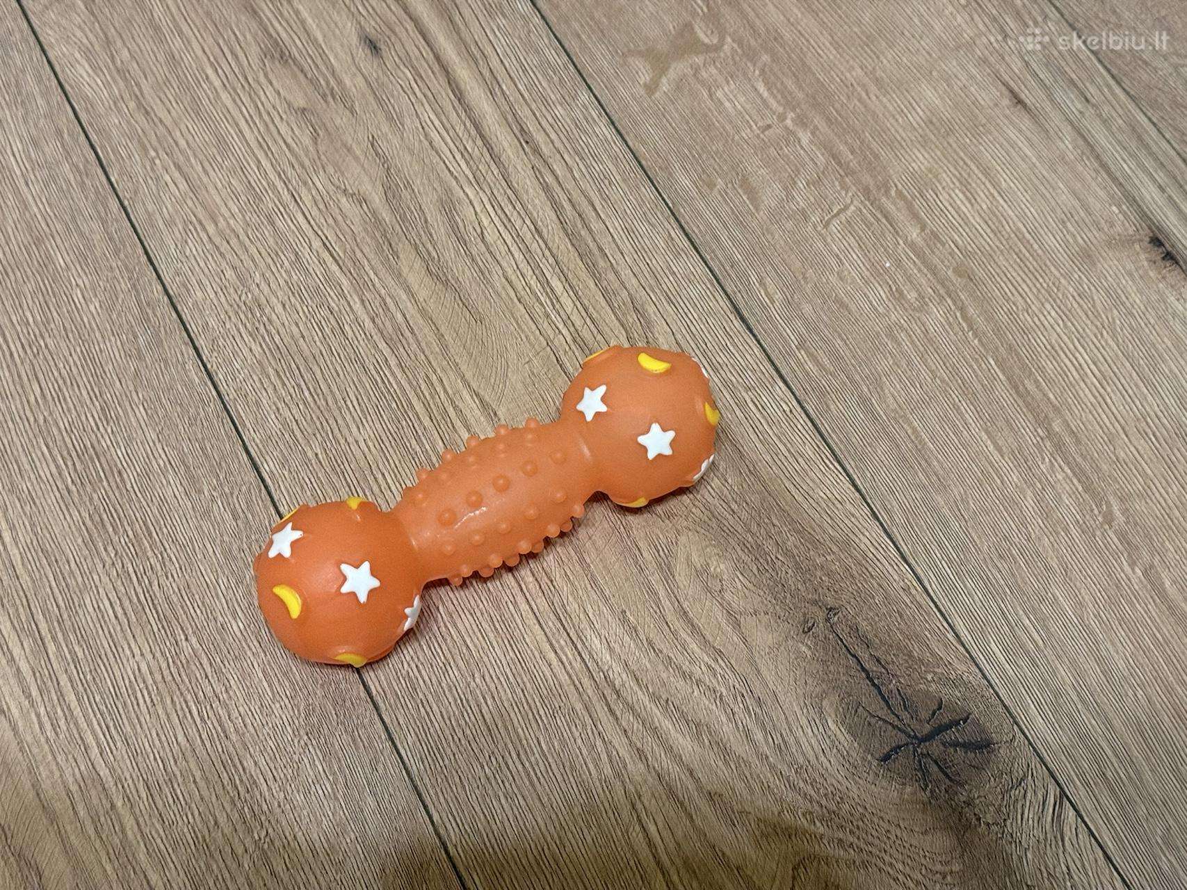 Oranžinis šypsantis šuniuko žaisliukas, 16 cm