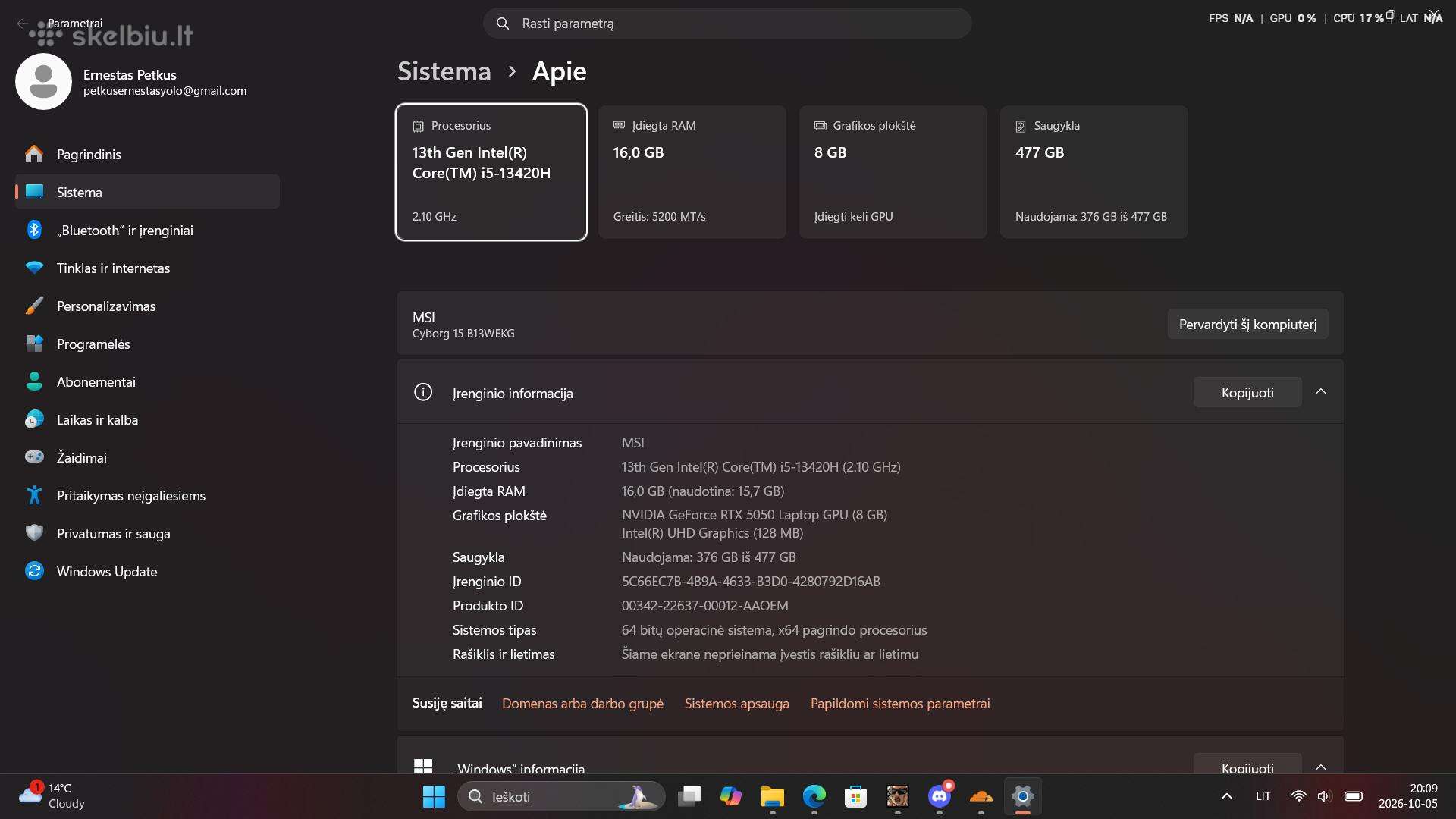 Msi Cyborg B13w 15.6 i5 Rtx5050