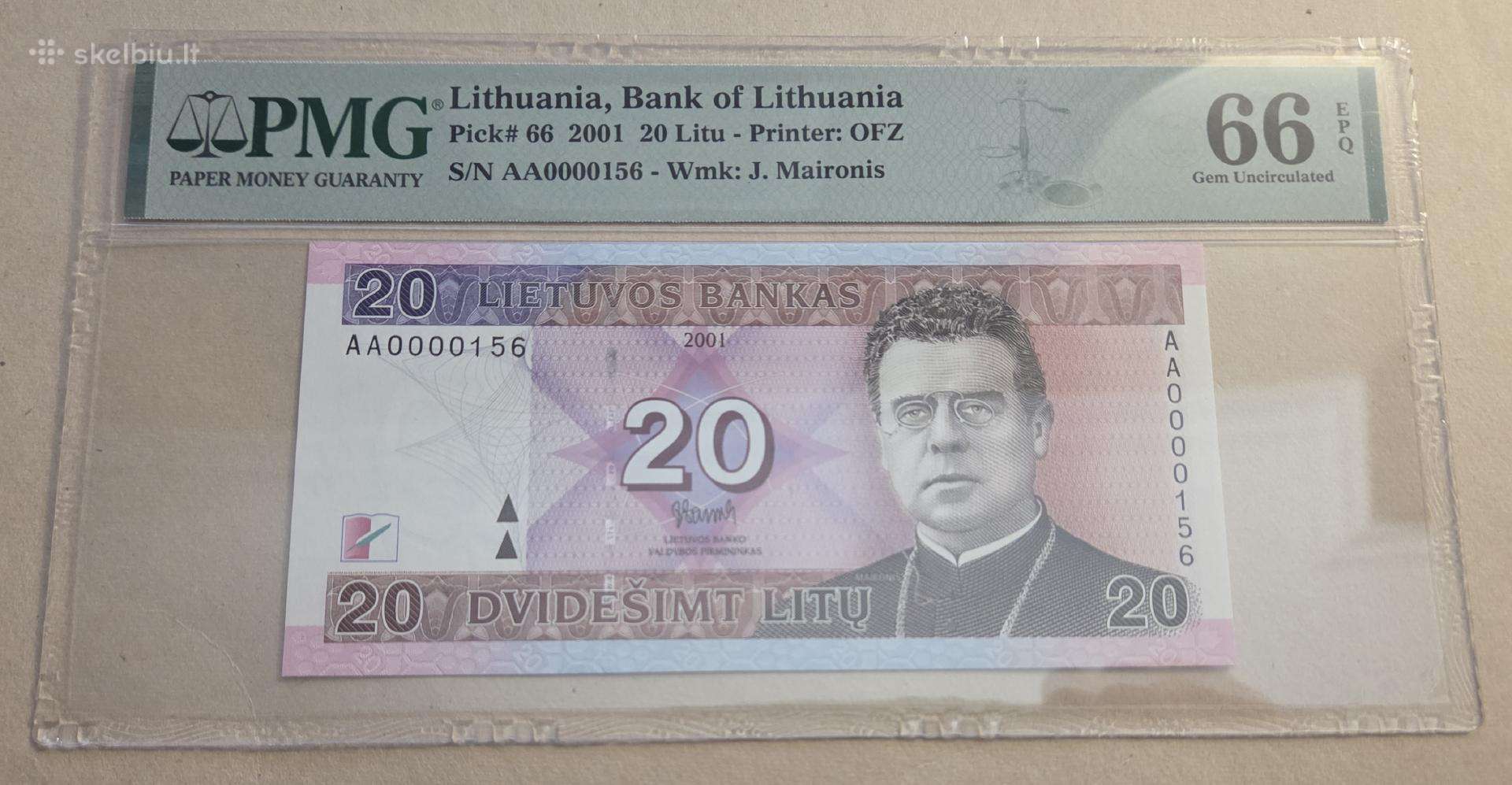 20 Litų 2001 m. Aa0000156 Pmg66
