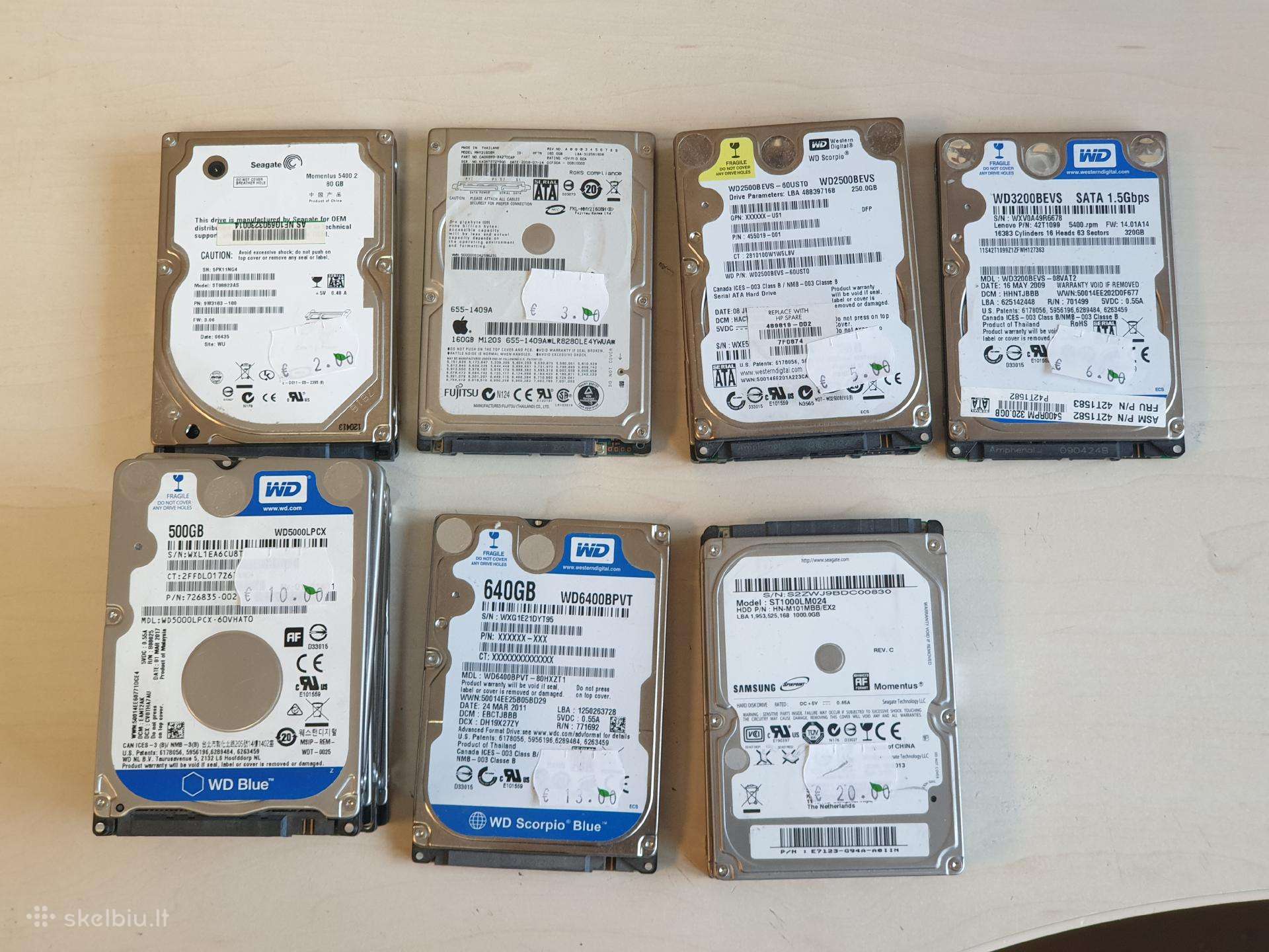 Naudoti 80-1000gb 2,5" HDD sata / ide