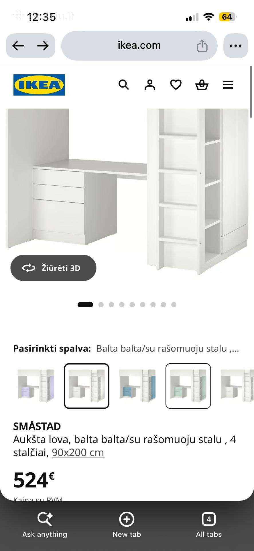 Ikea dviaukštė lova su rasuomoju stalu