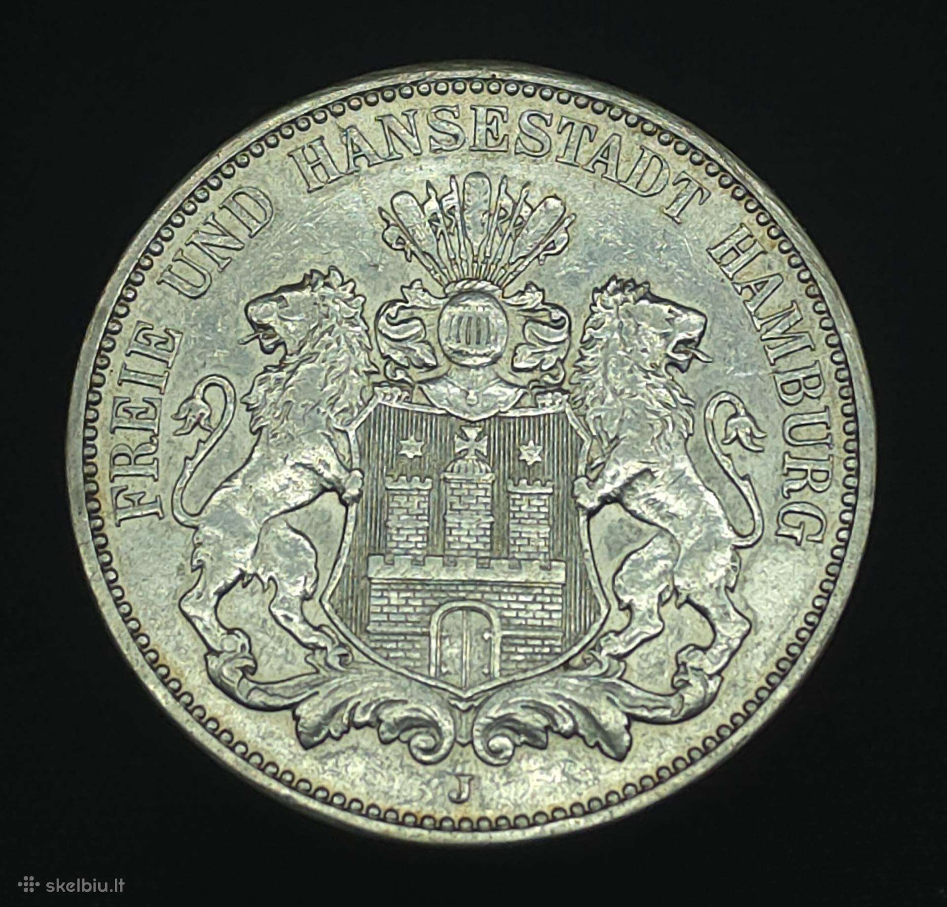 3 markės 1909 m. J Hamburgas, sidabras