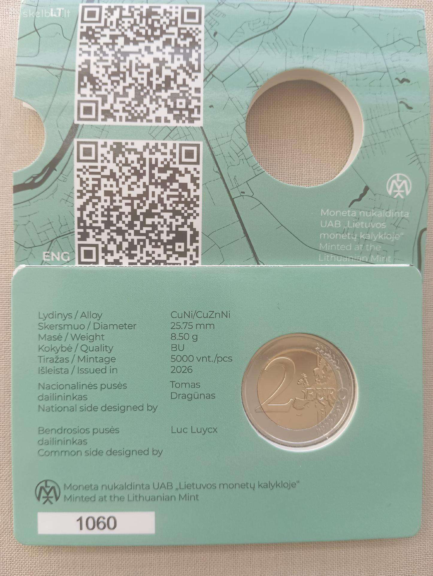 Moneta kortelėje 2€ Kaunas