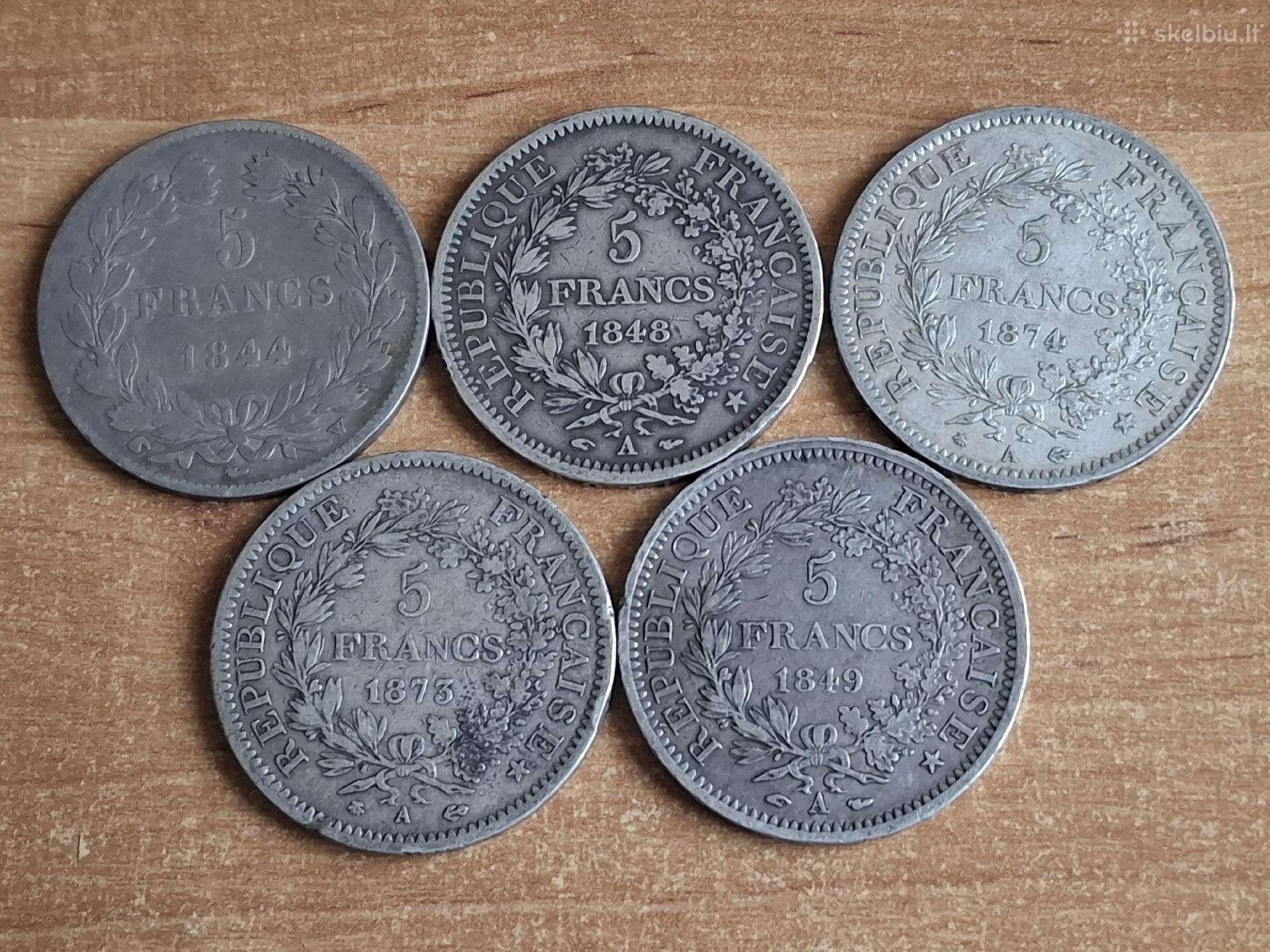 5vnt. Sidabrinių Prancūzijos 5 frankų