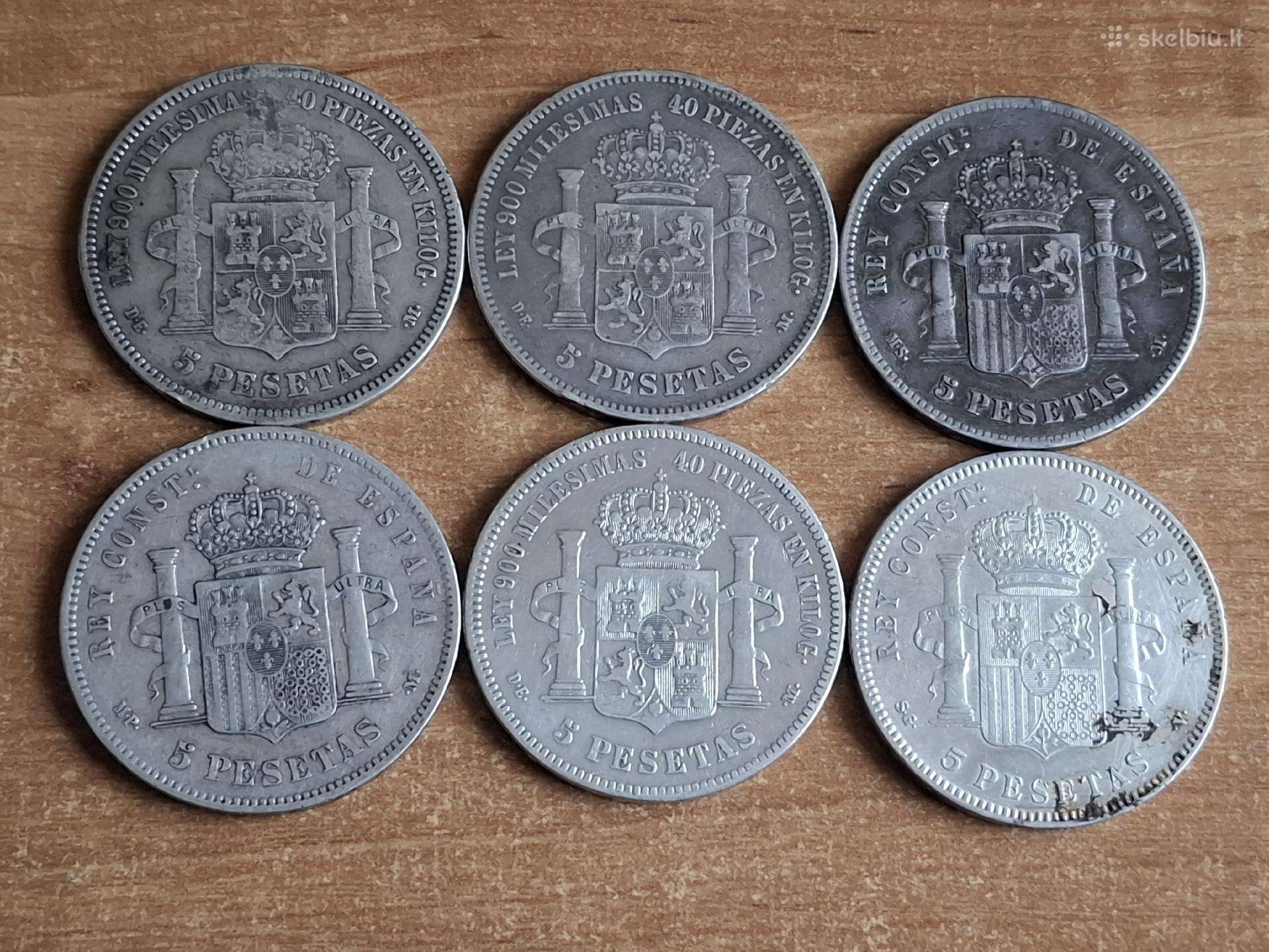 6vnt. Sidabrinių Ispanijos 5 pesetų