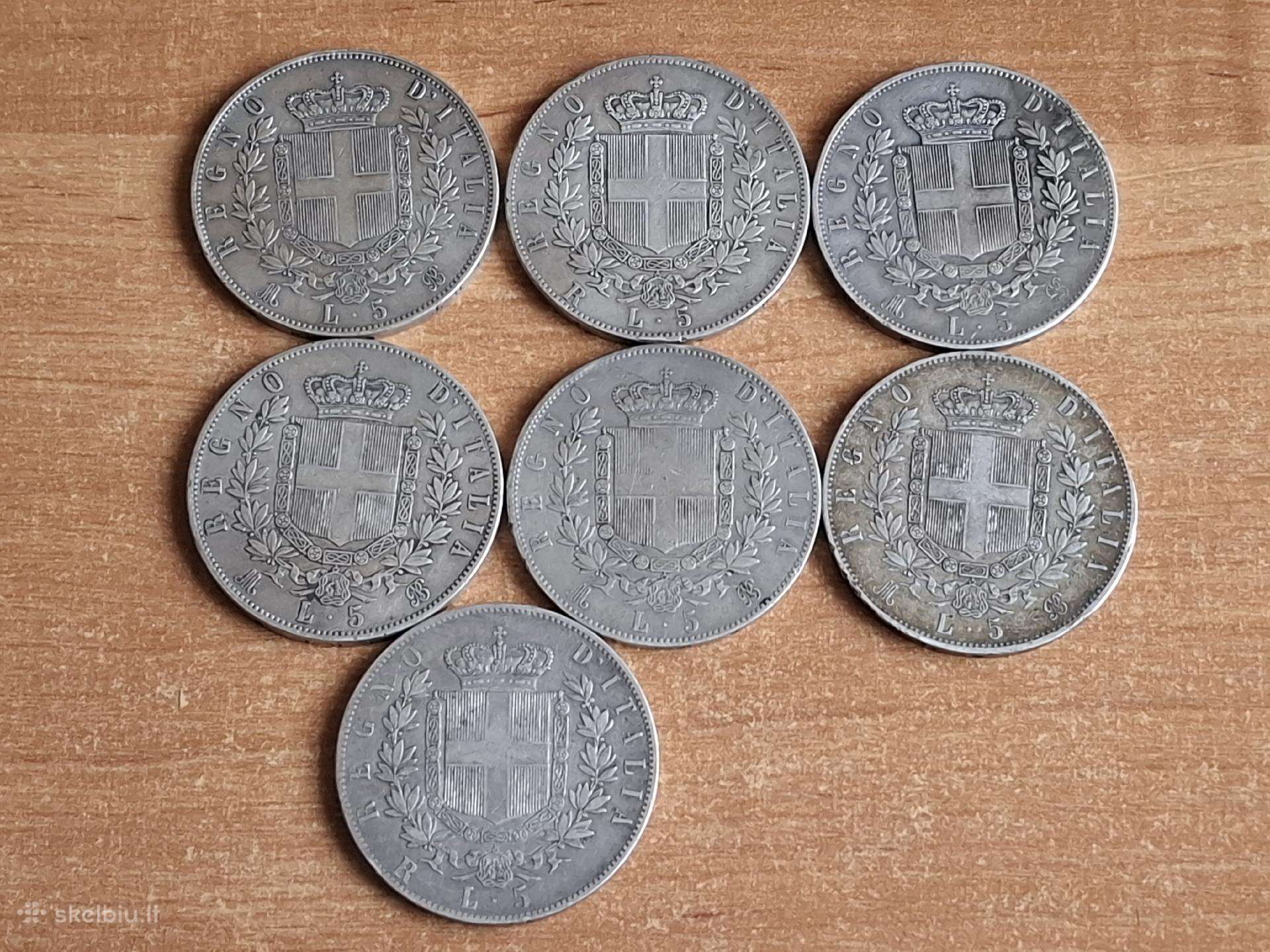 7vnt. Sidabrinių Italijos 5 lirų