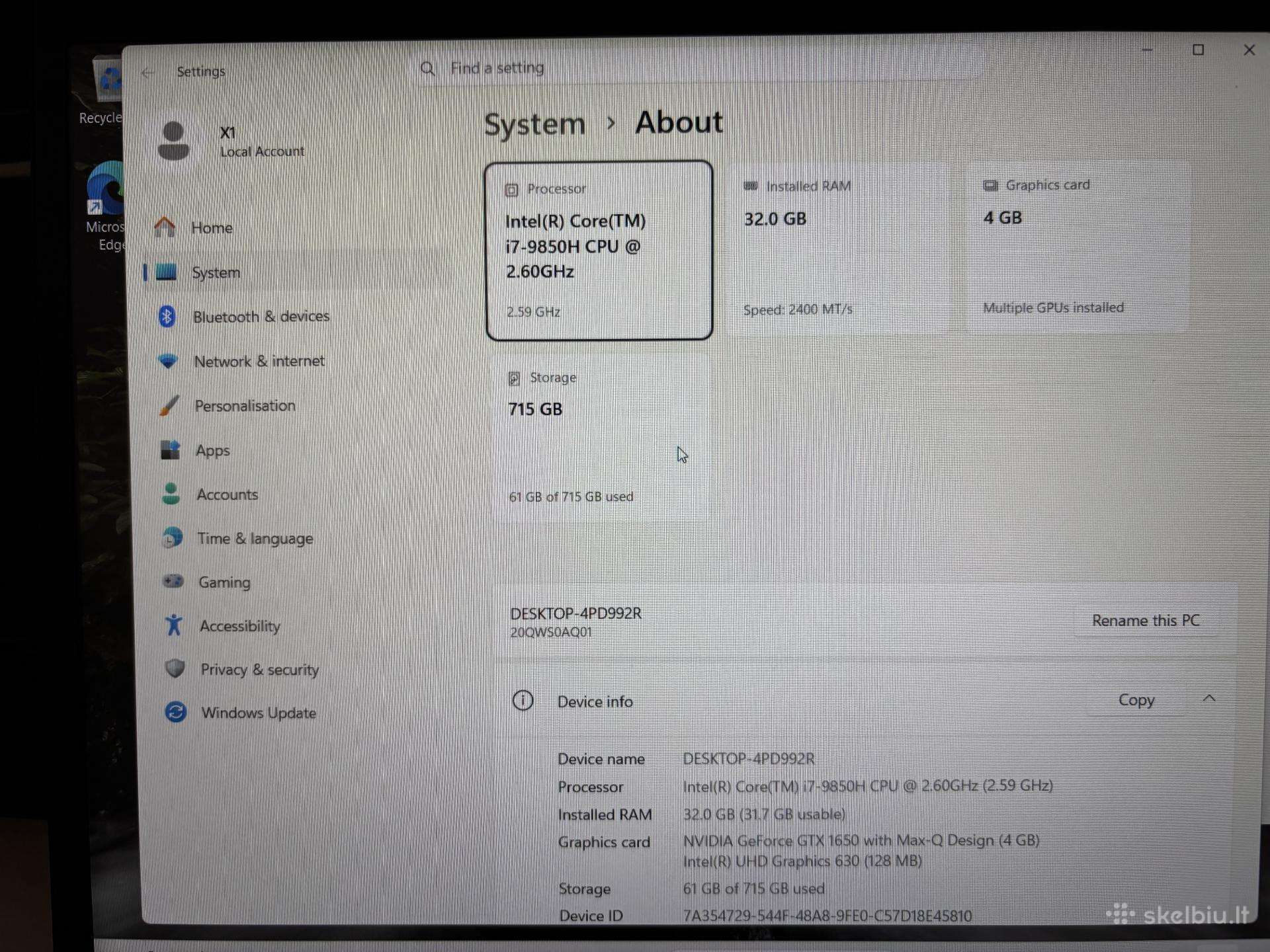 Nešiojamas kompiuteris Lenovo Thinkpad x1 Extreme