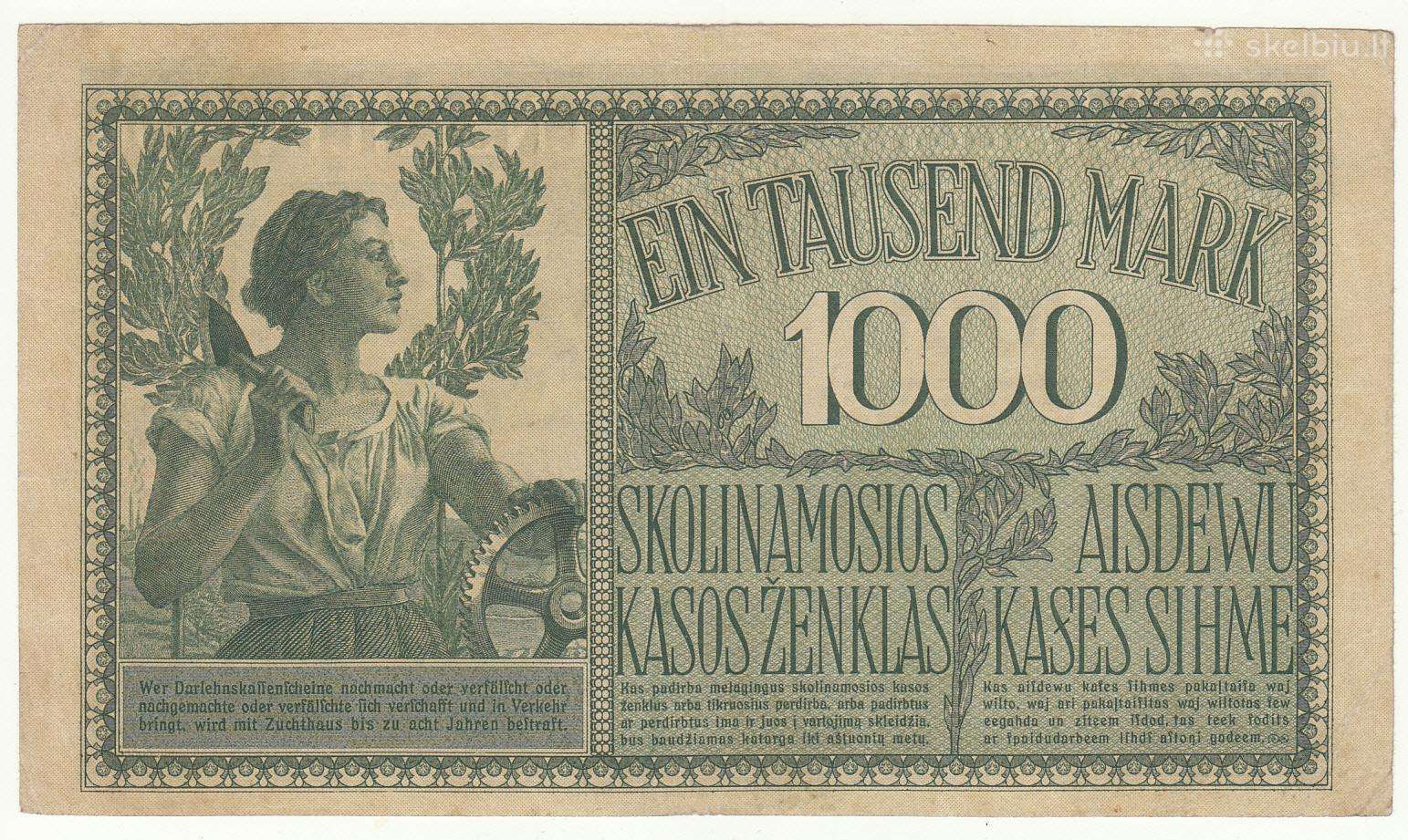 1000 markių. 1918 m. Auksinai. Ostmarkės.