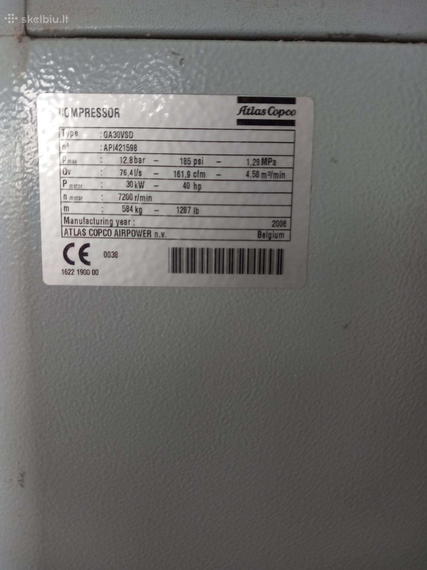 Parduodamas 30kw sraigtinis oro kompresorius.